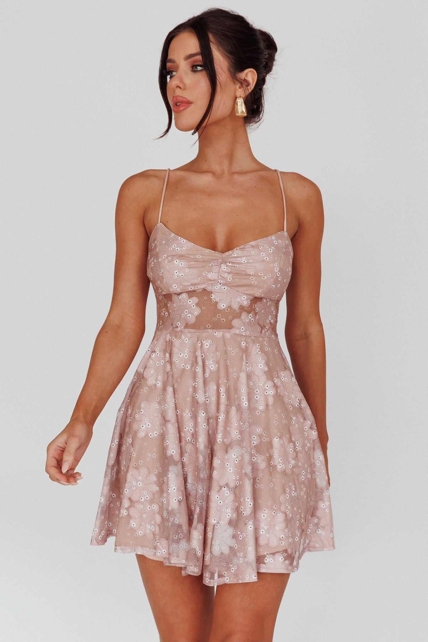Merida Lace-Up Back Dress Floral Blush by Selfie Leslie