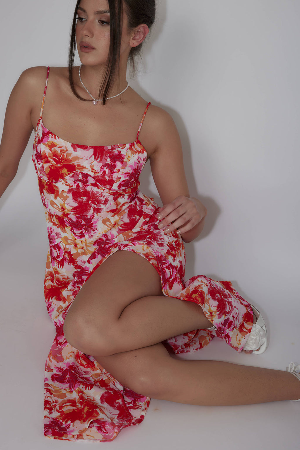 Galilea Tied Back Midi Dress Floral Red by Selfie Leslie