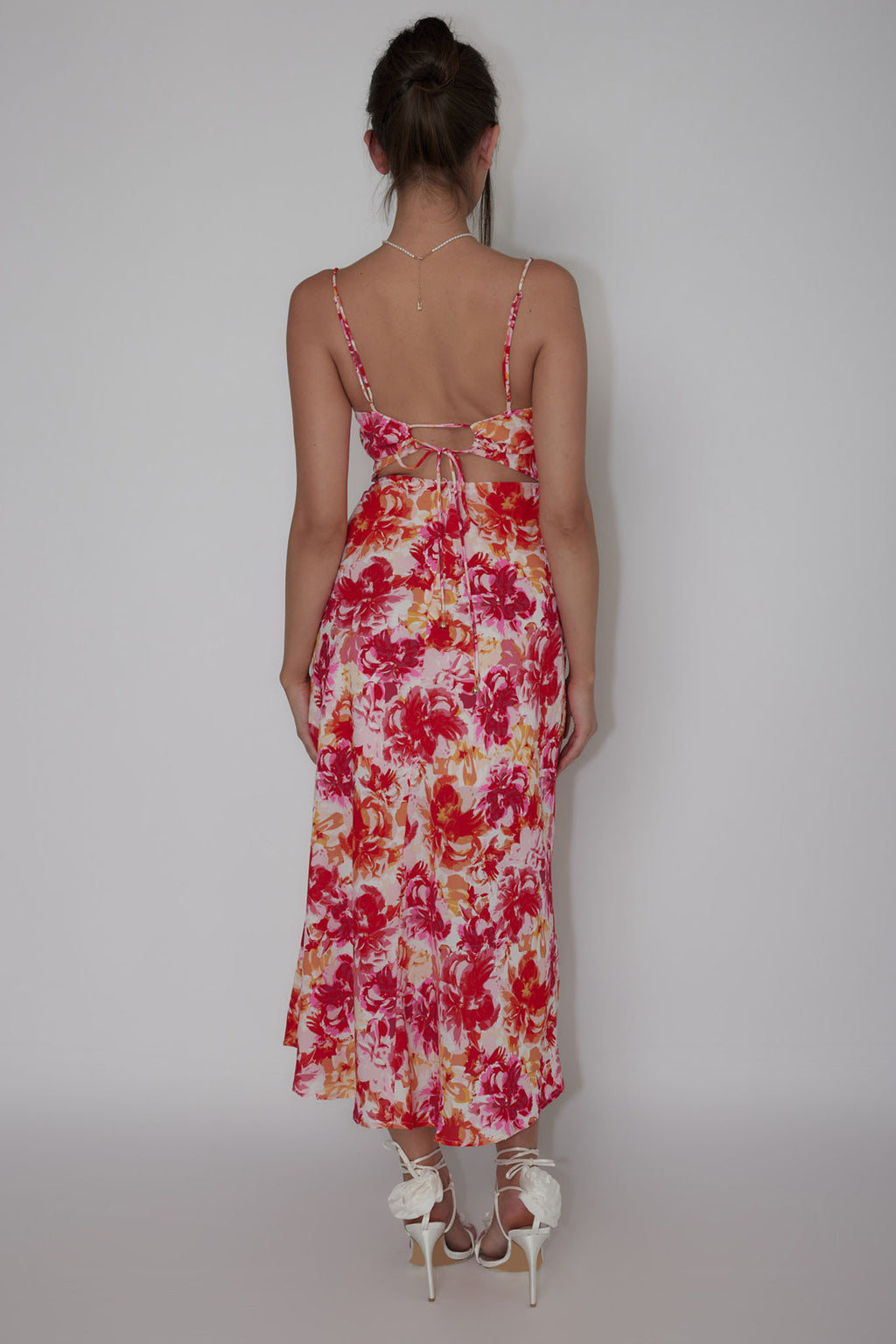 Galilea Tied Back Midi Dress Floral Red by Selfie Leslie