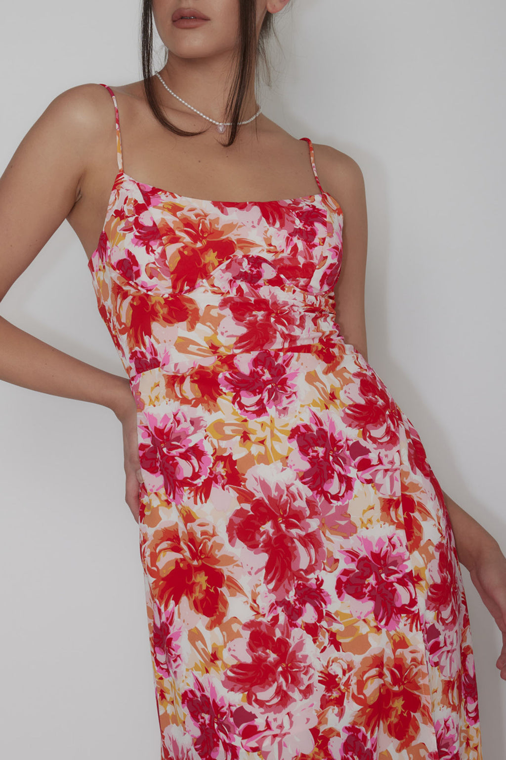 Galilea Tied Back Midi Dress Floral Red by Selfie Leslie