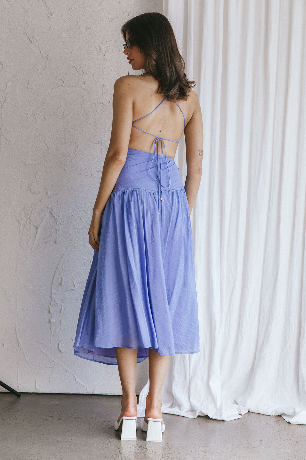 Destination Open Back Midi Dress Purple by Selfie Leslie