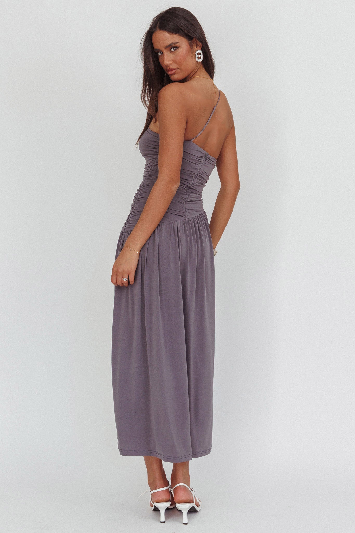 grey one shoulder maxi dress One Shoulder Open Back Trim Detail Maxi Dress In Grey | EGO US
