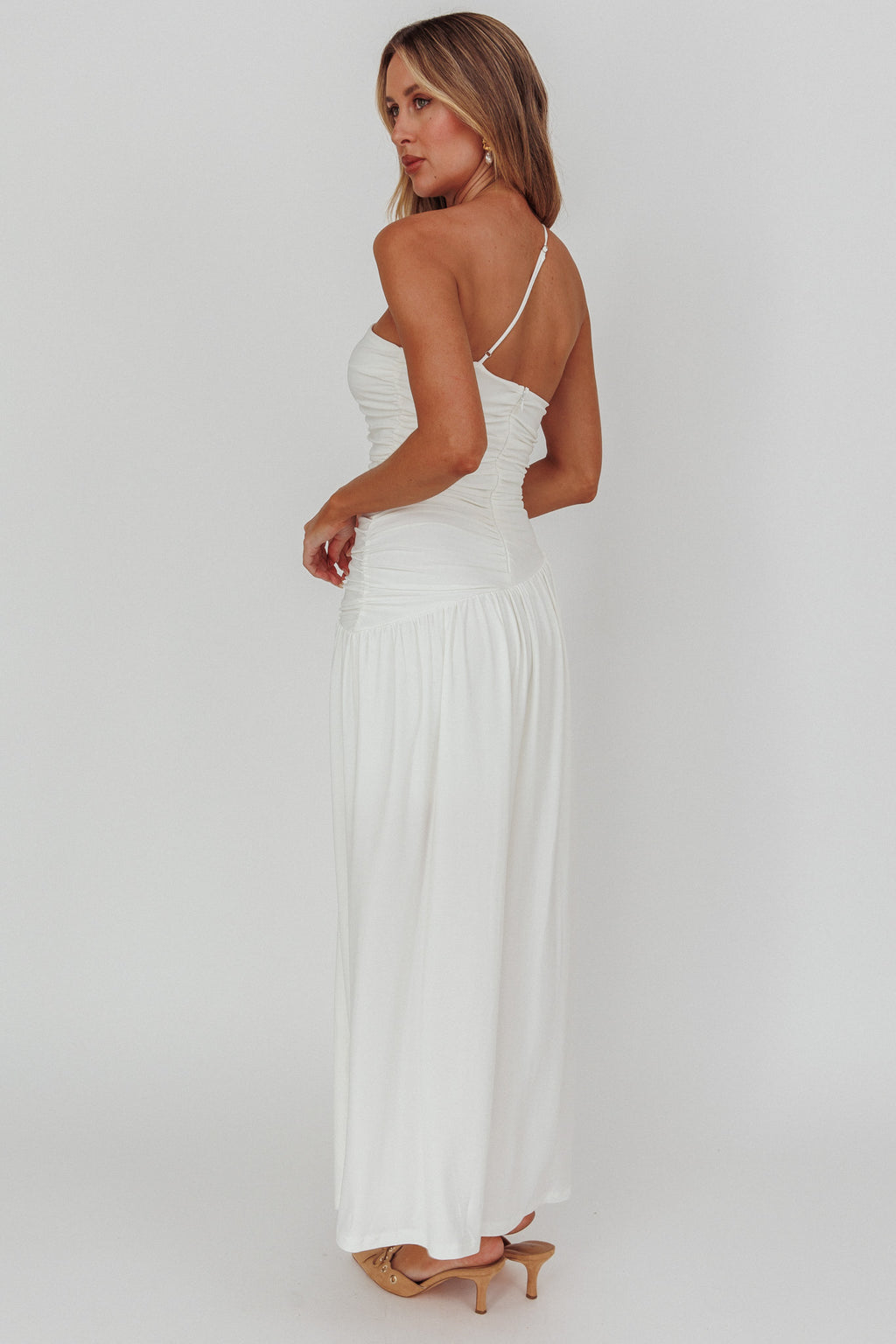 Destination One-Shoulder Maxi Dress White by Selfie Leslie