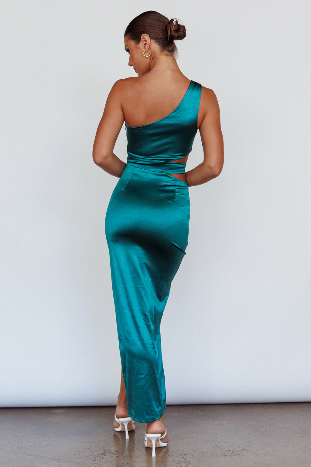 Night-Out One Shoulder Maxi Dress Green by Selfie Leslie