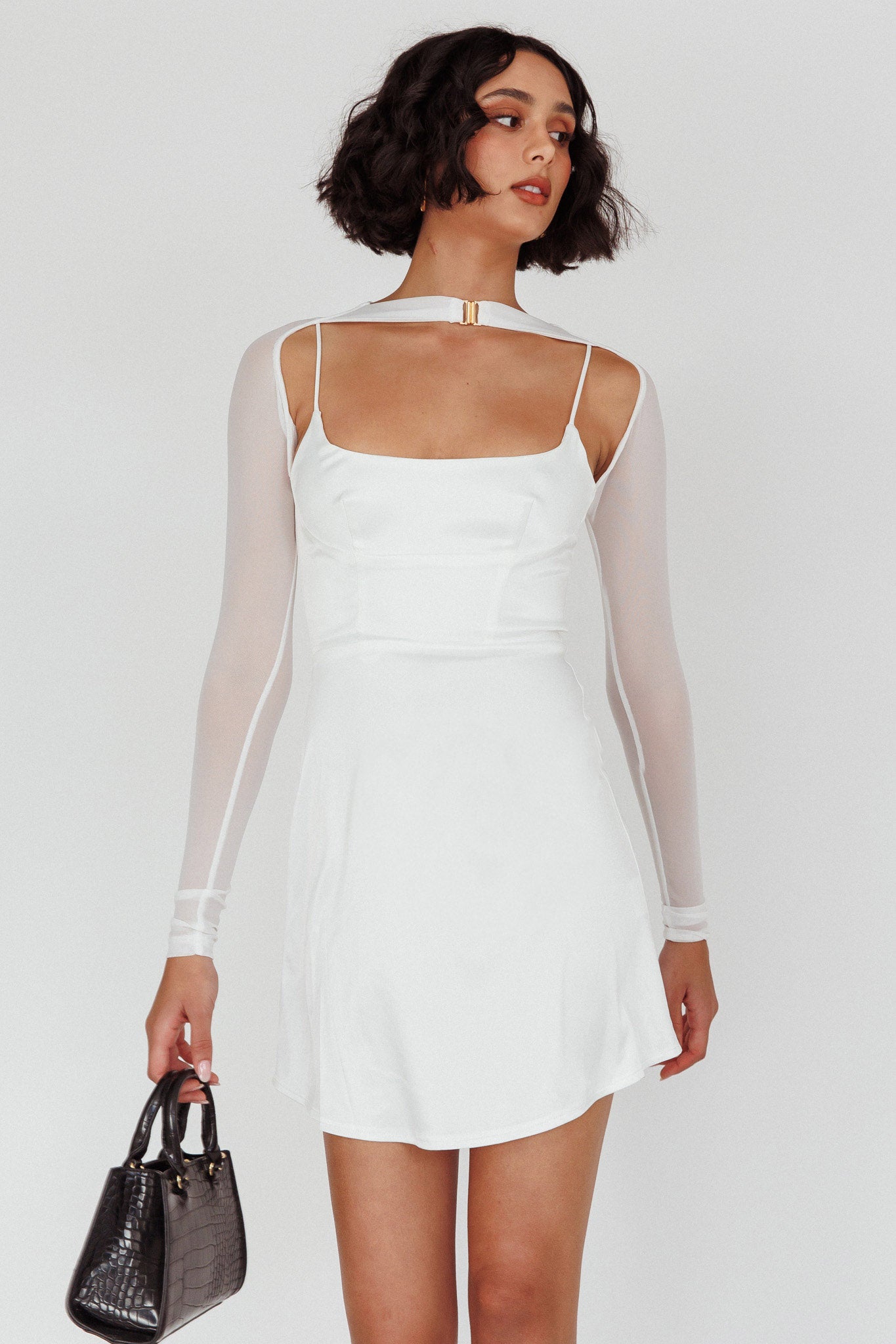 draped a line mini dress Women's Enigma A-line Draped Taffeta Mini Dress S/M/L/Customize Black and White MEAN BLVD Black and White / Customize