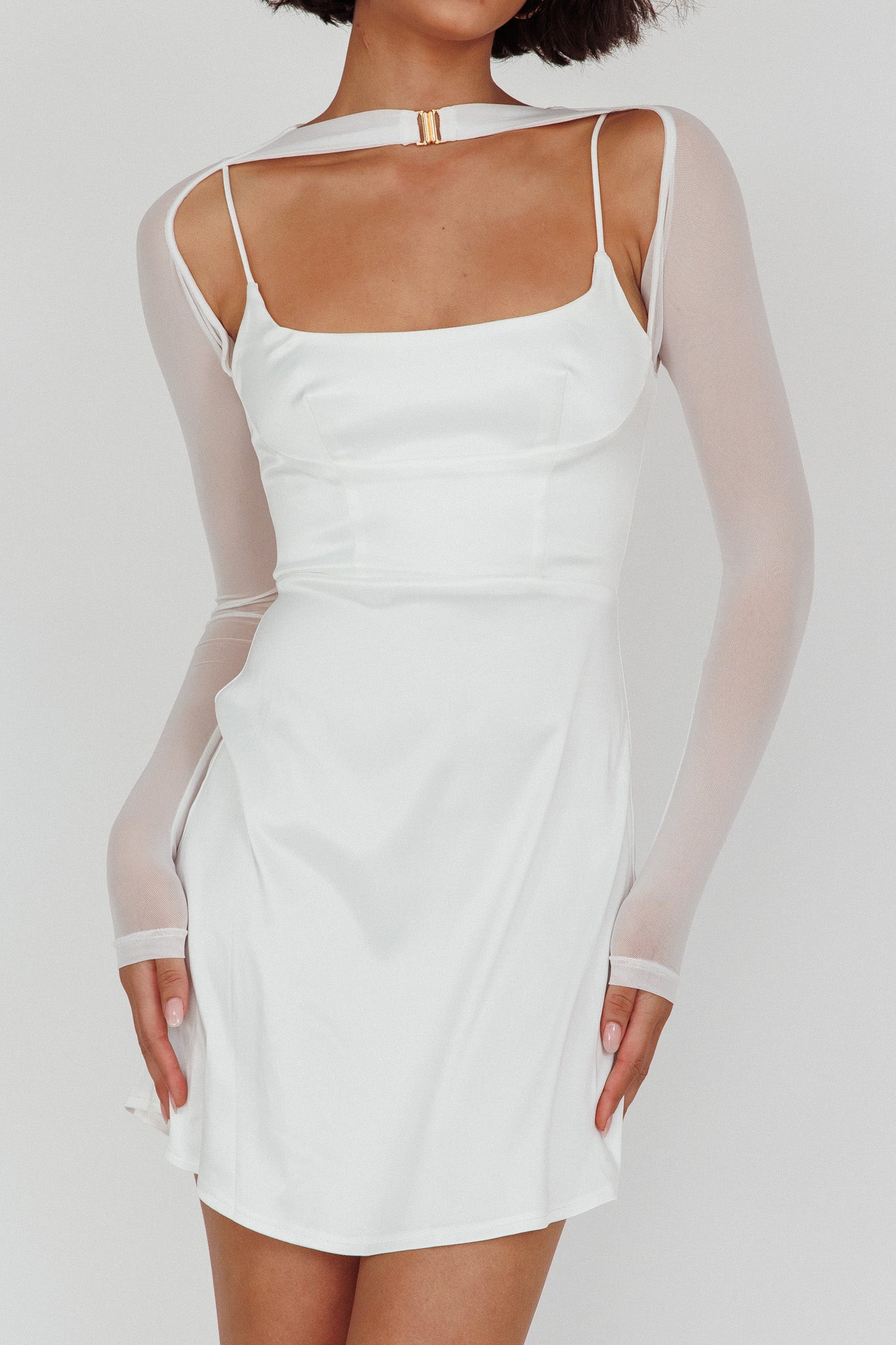Moon Rising Faux Bolero Mini Dress White by Selfie Leslie