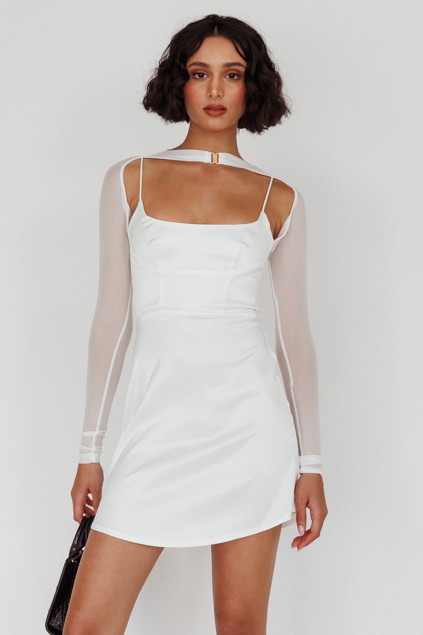 Moon Rising Faux Bolero Mini Dress White by Selfie Leslie