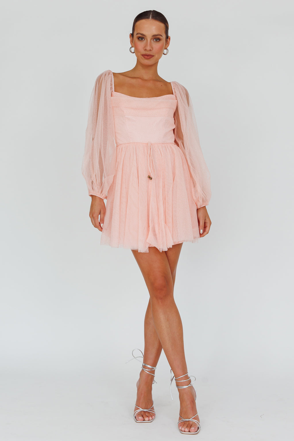 Fairytale Dream Pleat Neckline Mini Dress Sparkle Pink by Selfie Leslie