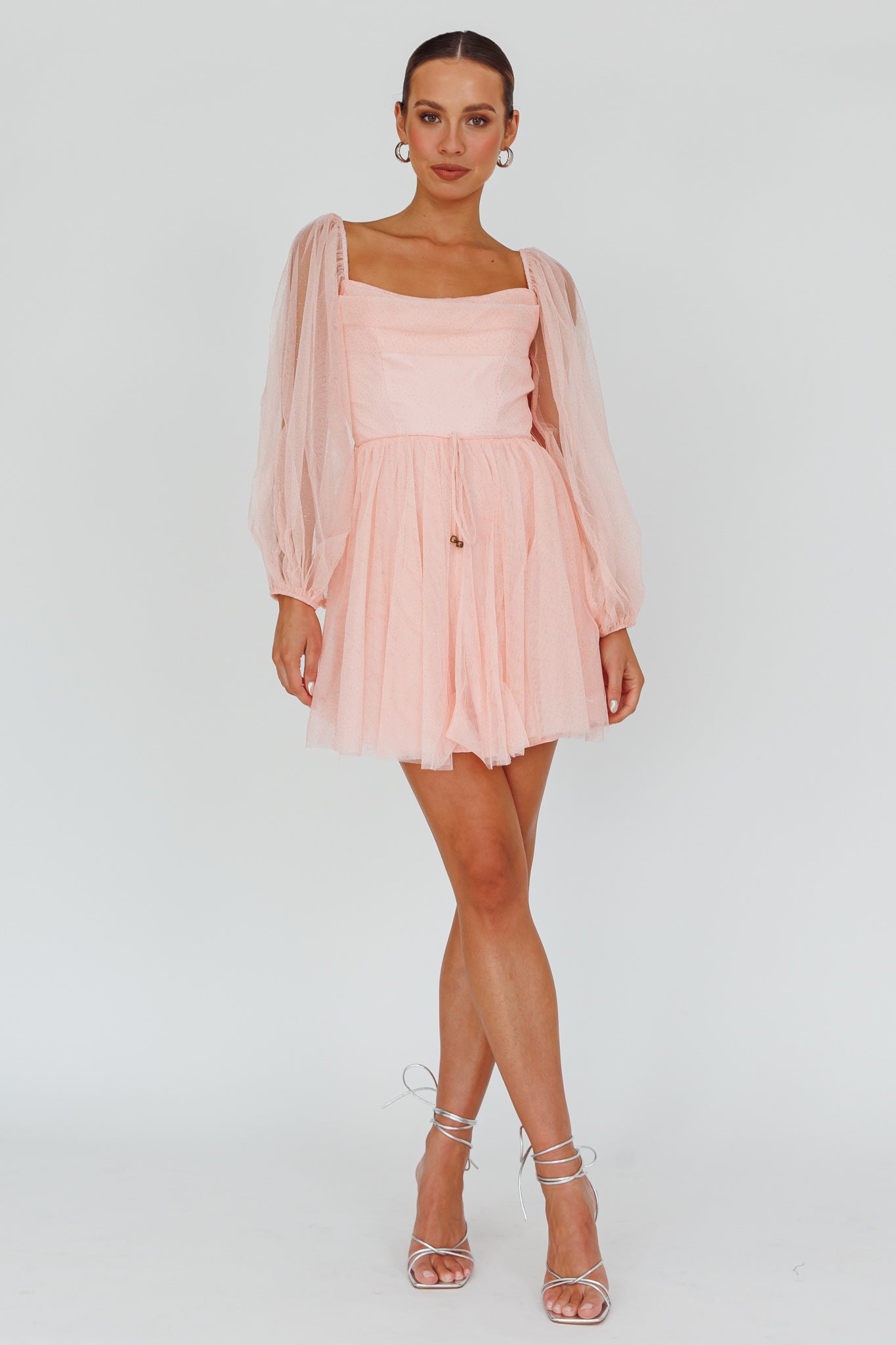 Fairytale Dream Pleat Neckline Mini Dress Sparkle Pink by Selfie Leslie