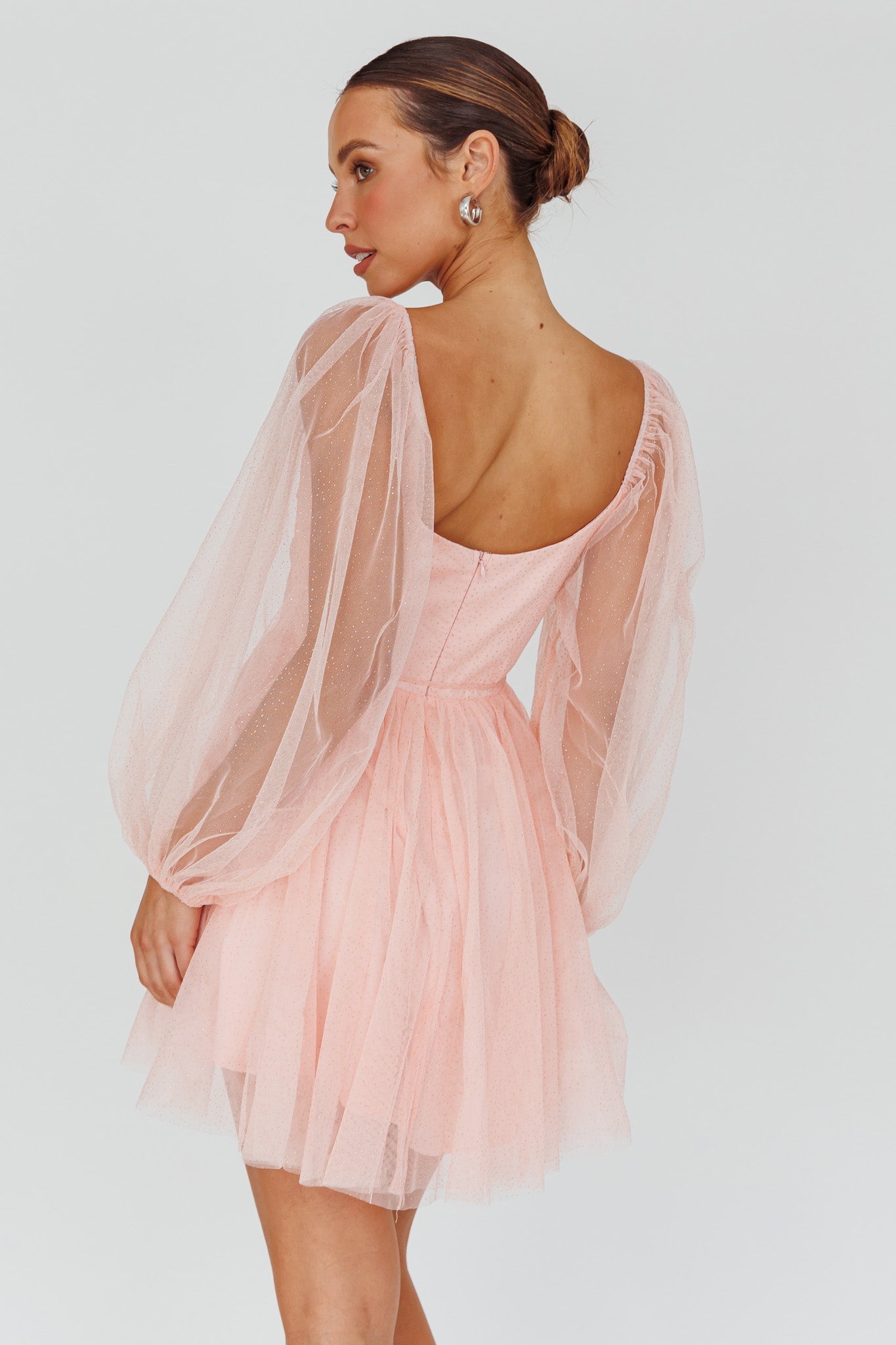 Fairytale Dream Pleat Neckline Mini Dress Sparkle Pink by Selfie Leslie