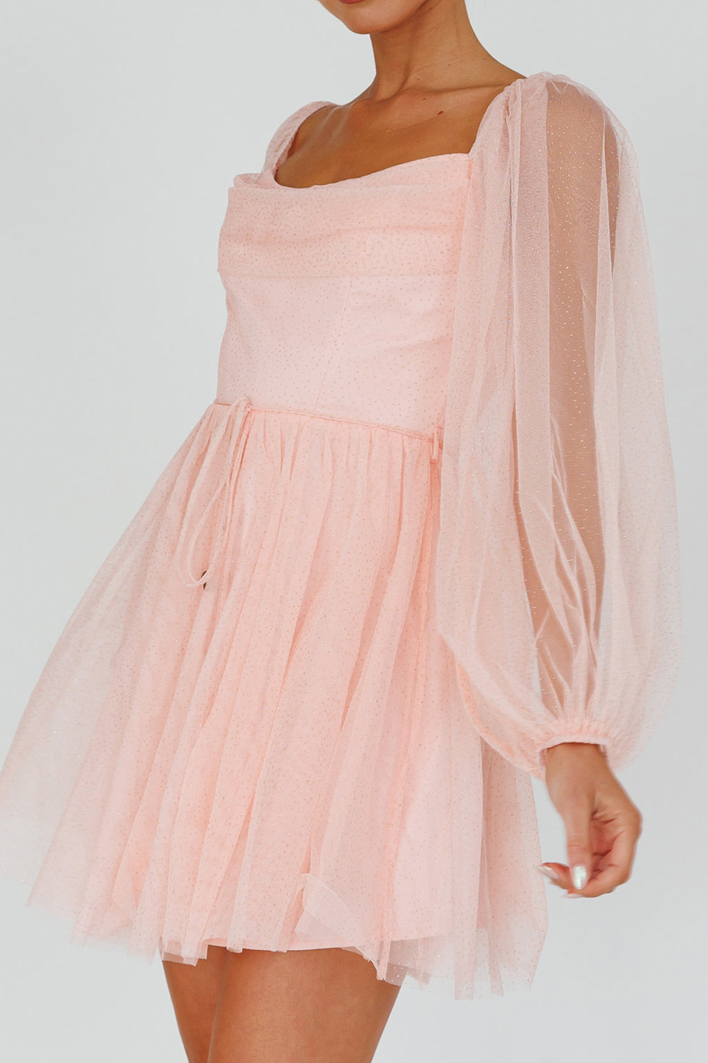 Fairytale Dream Pleat Neckline Mini Dress Sparkle Pink by Selfie Leslie