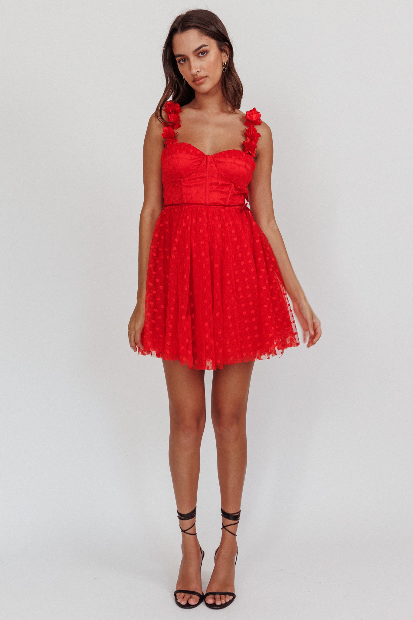 Fairytale Dream Floral Strap Mini Dress Red by Selfie Leslie