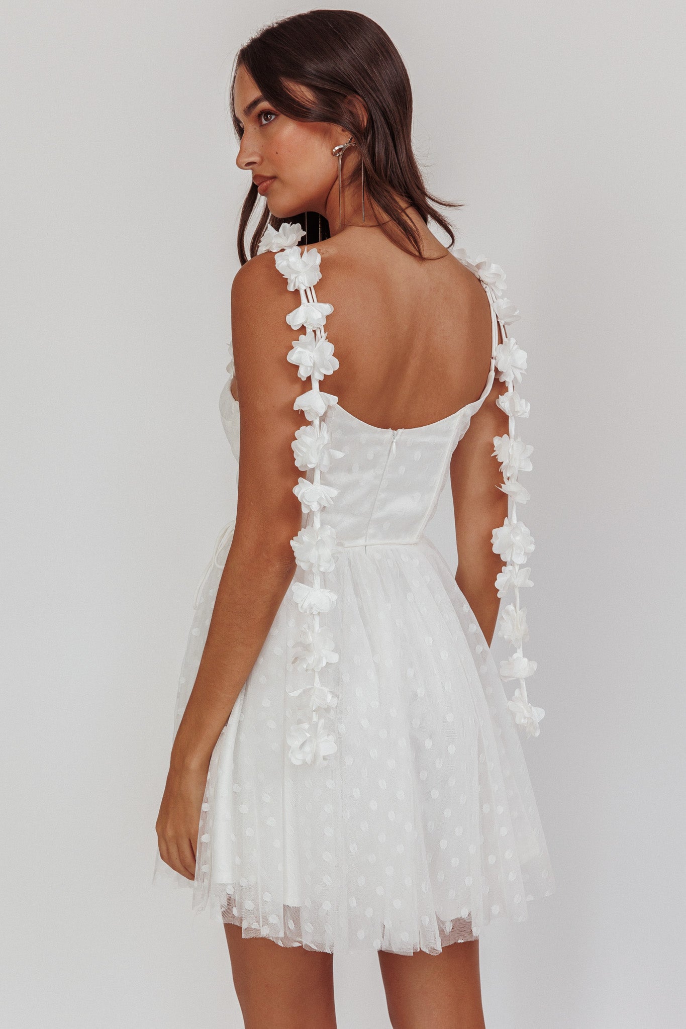 Fairytale Dream Floral Strap Mini Dress White by Selfie Leslie