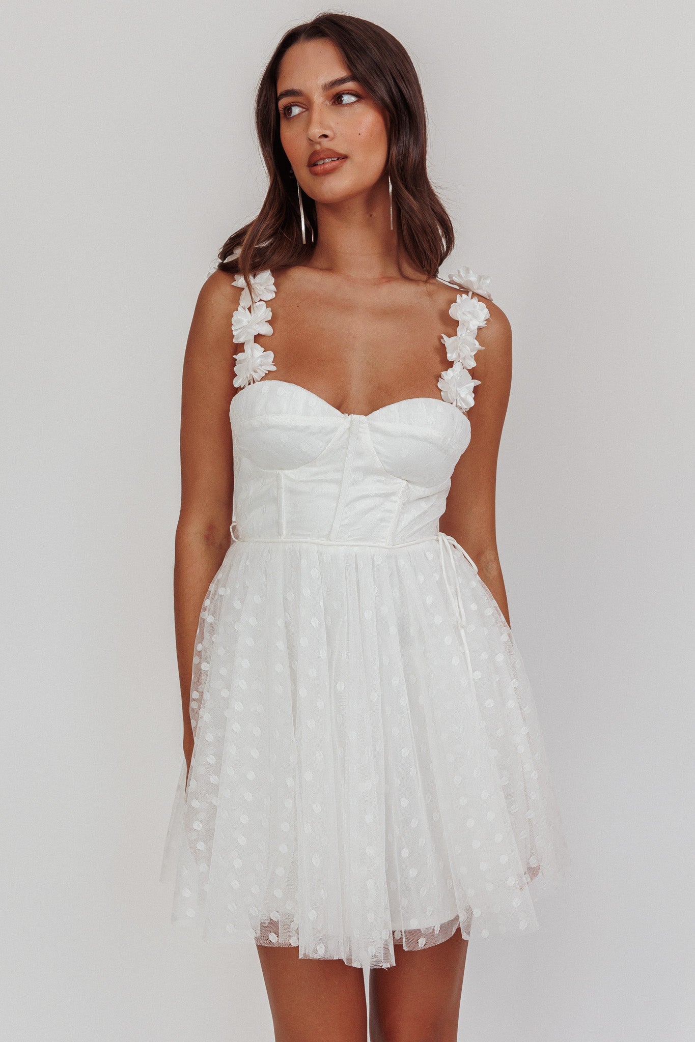 Fairytale Dream Floral Strap Mini Dress White Selfie Leslie Fairytale Dream Floral Strap Mini Dress White Selfie Leslie
