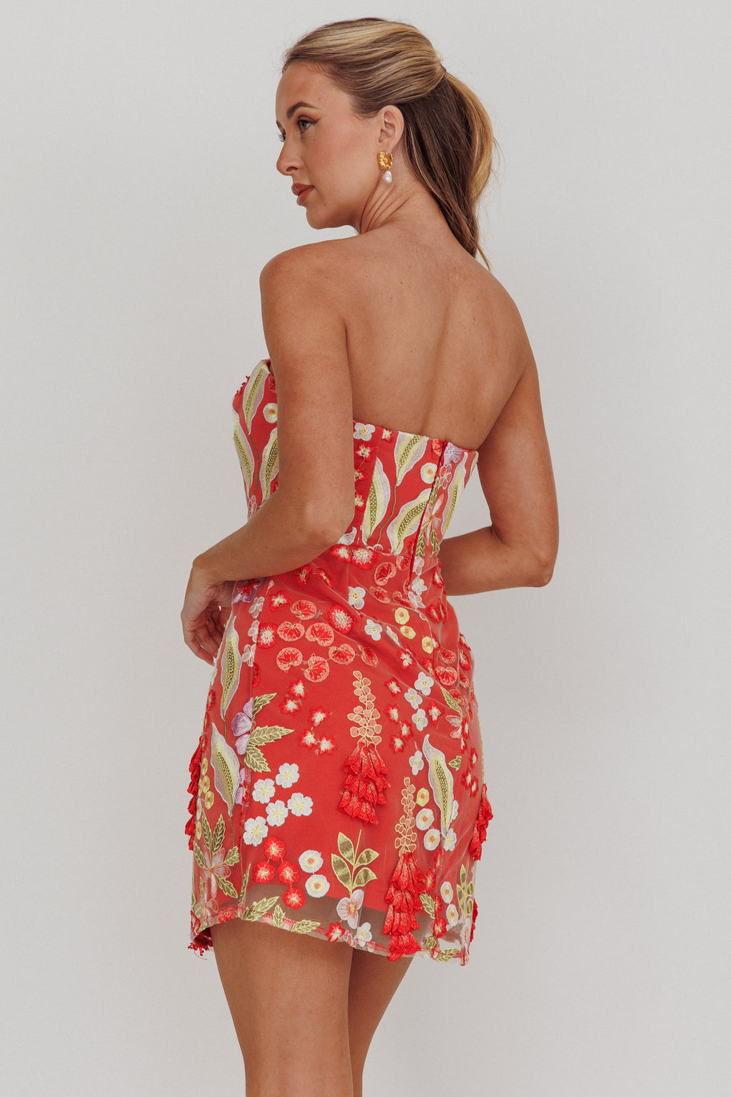 In Paris Embroidered Floral Mini Dress Orange by Selfie Leslie