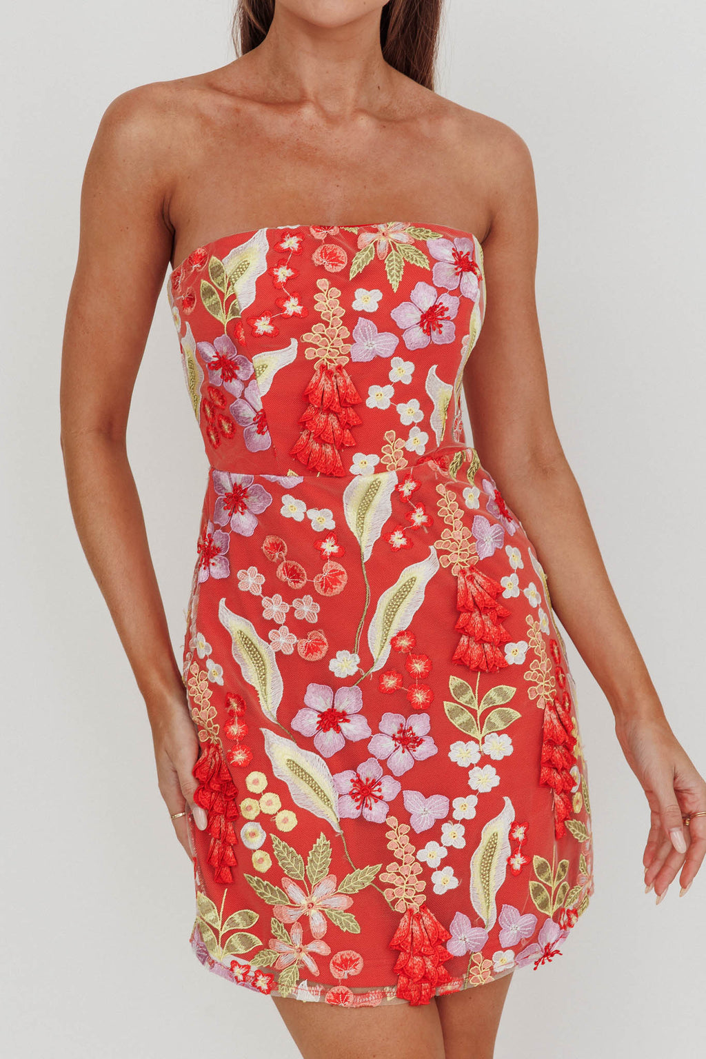 In Paris Embroidered Floral Mini Dress Orange by Selfie Leslie