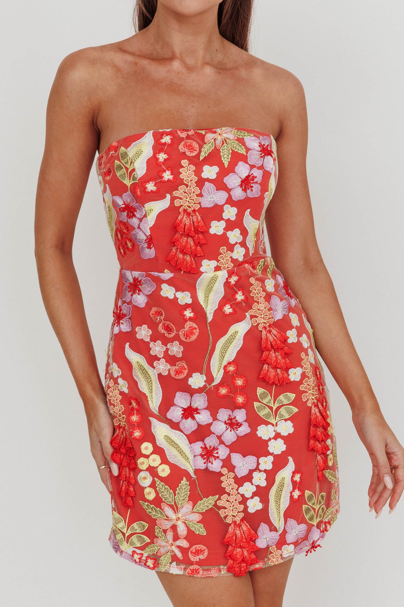 In Paris Embroidered Floral Mini Dress Orange by Selfie Leslie