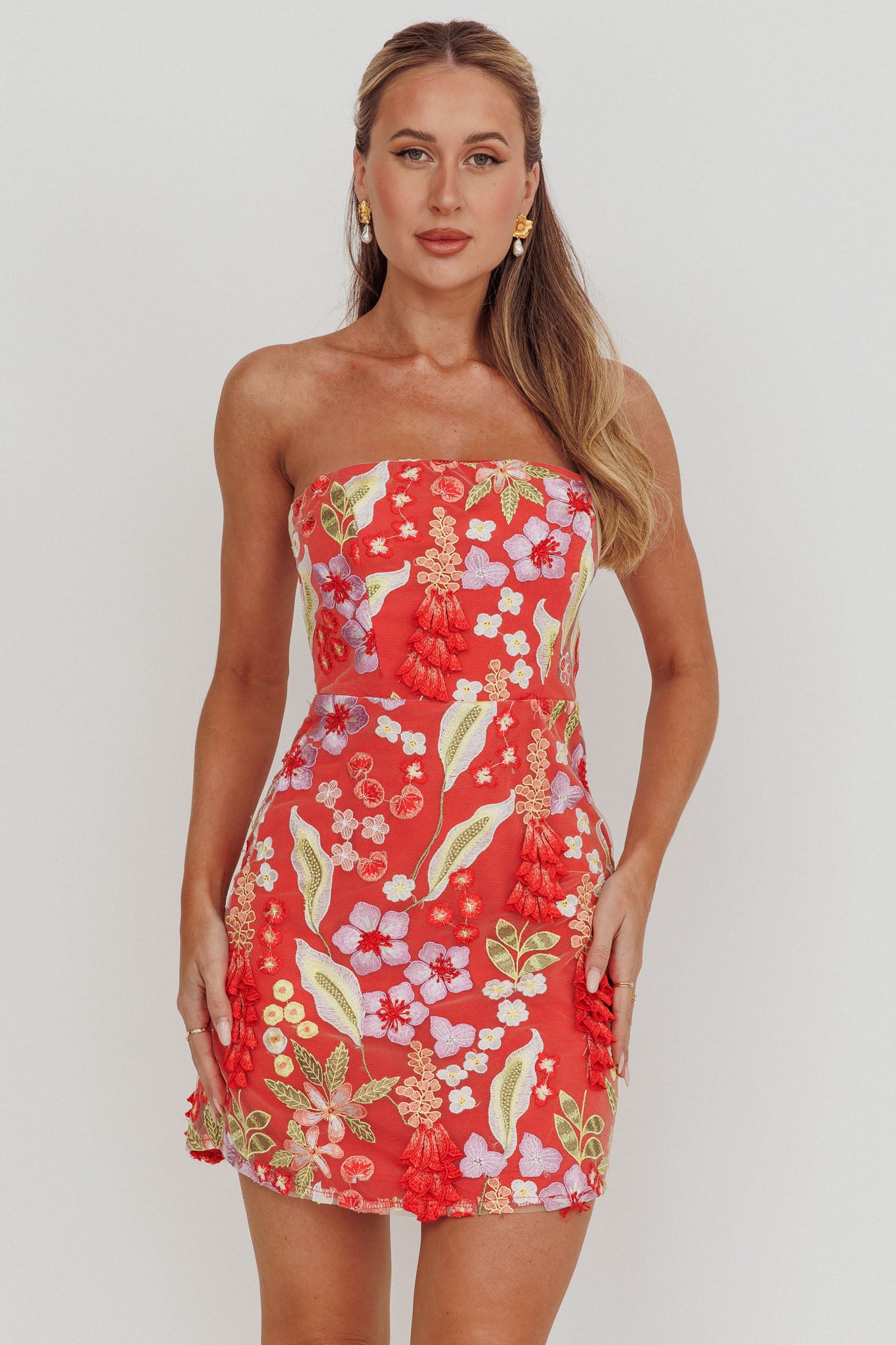 In Paris Embroidered Floral Mini Dress Orange by Selfie Leslie