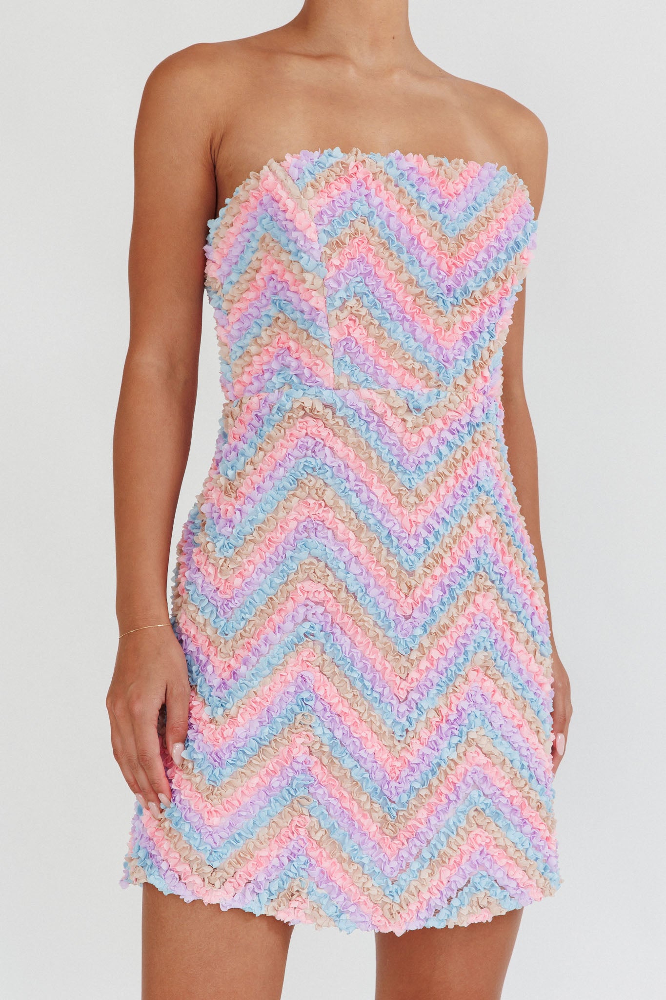 In Paris Embellished Chevron Mini Dress Lilac by Selfie Leslie
