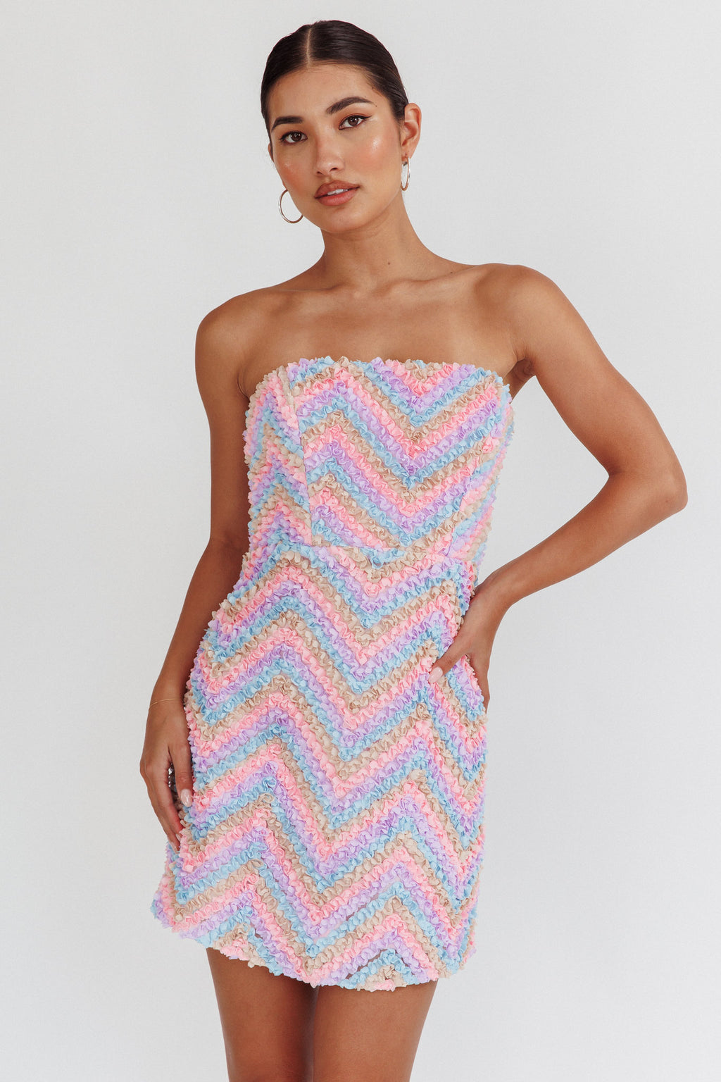 In Paris Embellished Chevron Mini Dress Lilac by Selfie Leslie