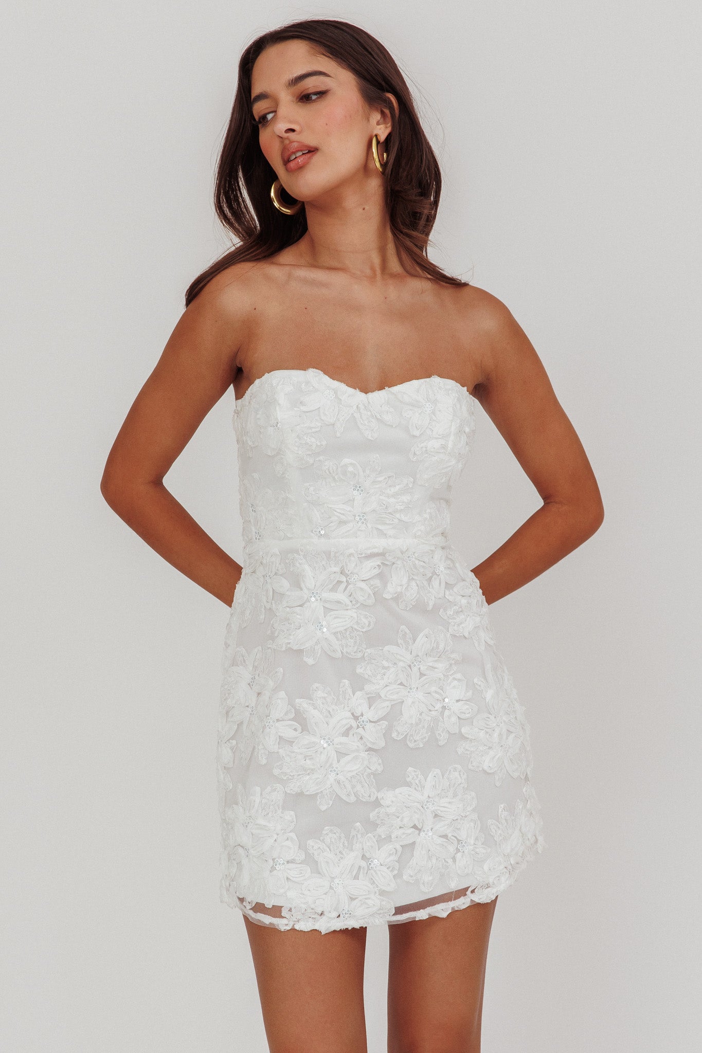In Paris Embellished Flower Mini Dress White by Selfie Leslie