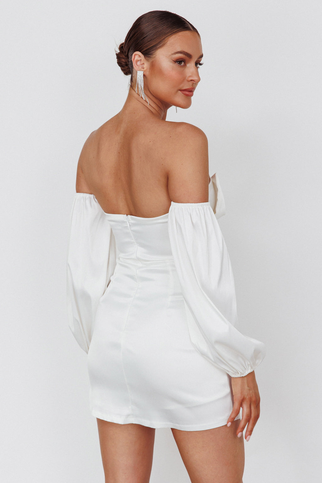 Lilly Off-Shoulder Bow Mini Dress White by Selfie Leslie