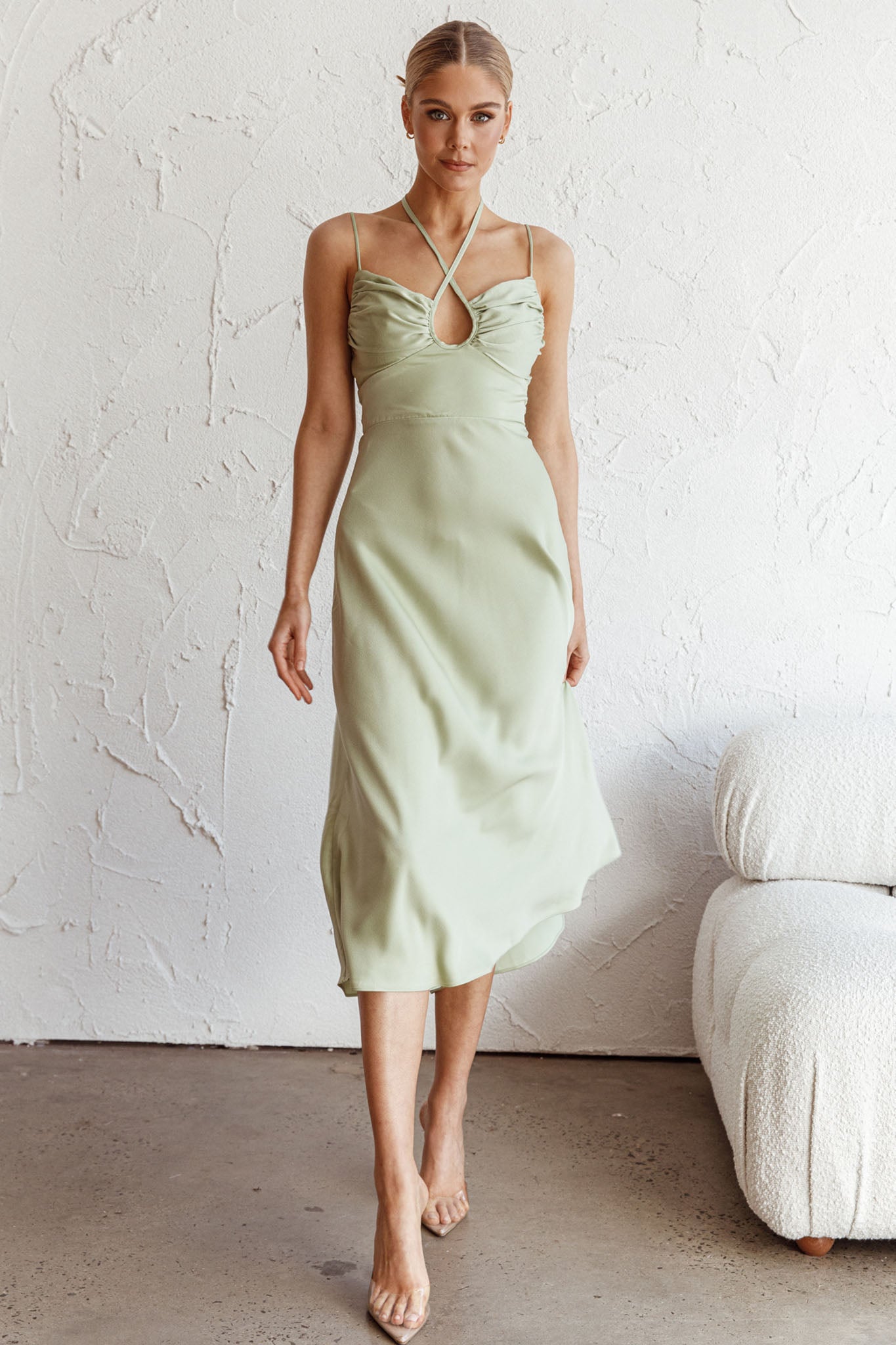 Emmalie Satin Midi Dress Sage by Selfie Leslie