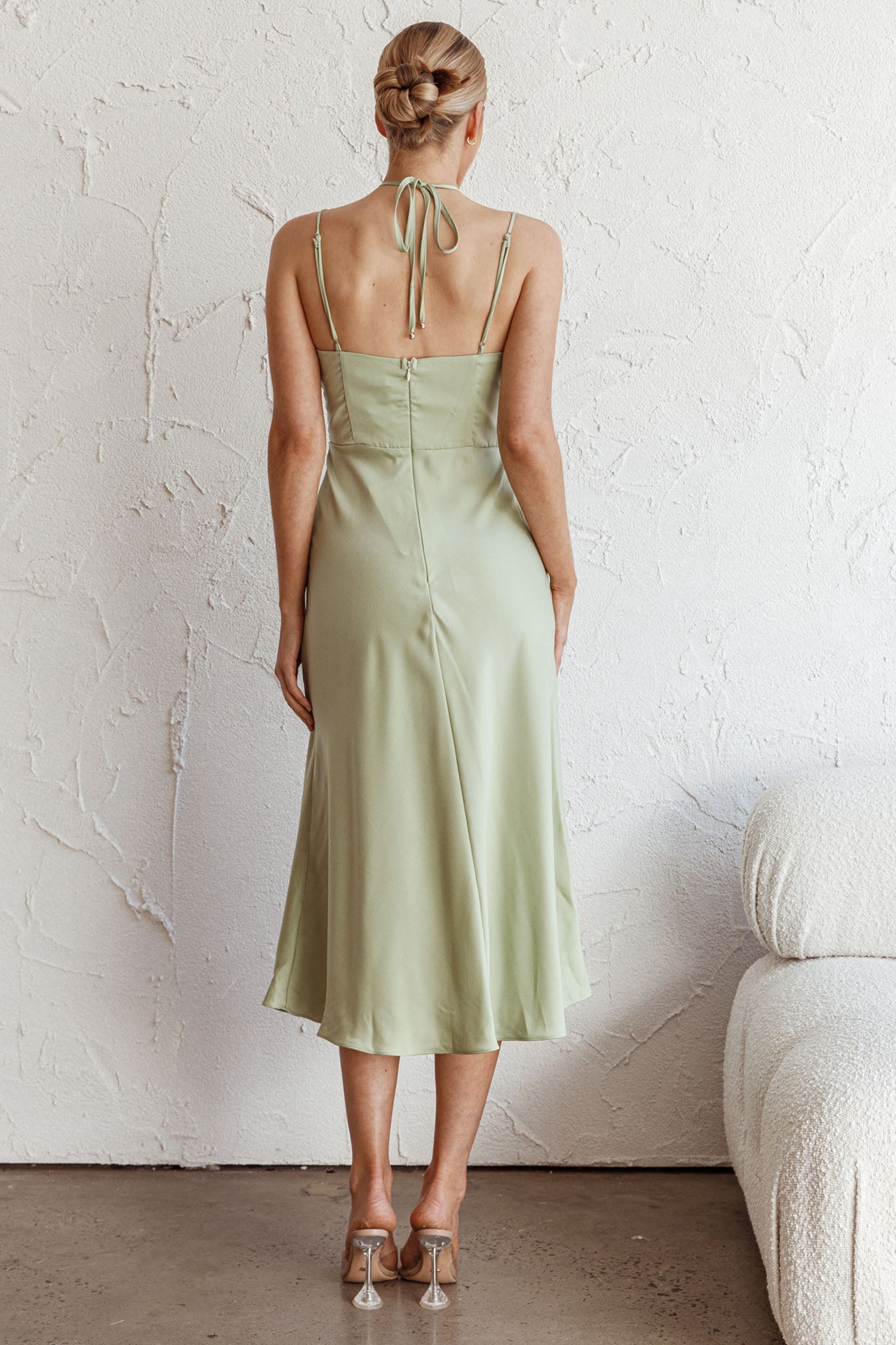 Emmalie Satin Midi Dress Sage by Selfie Leslie