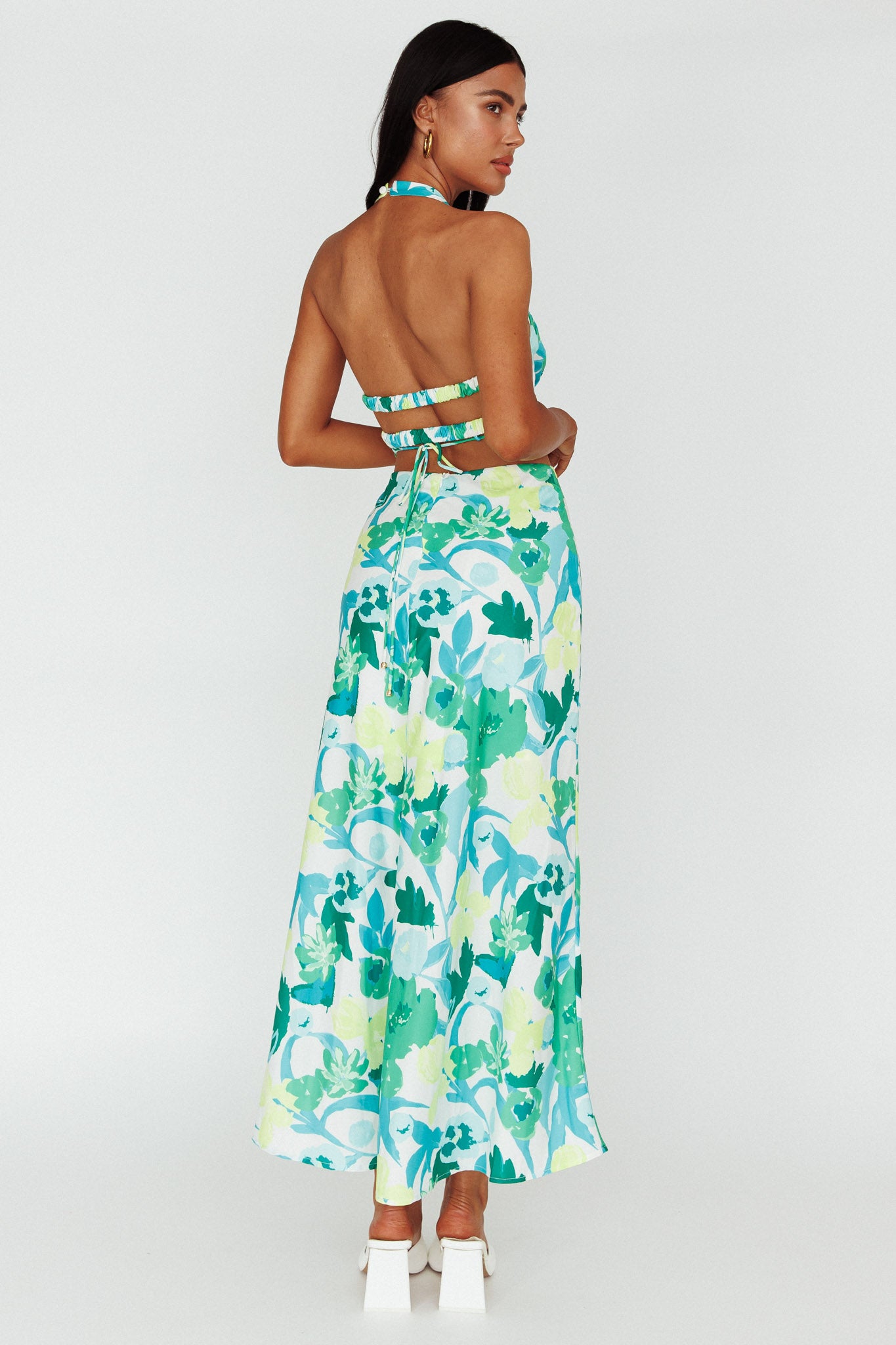 Tuscan Summers Cut-Out Midi Dress Floral Green by Selfie Leslie