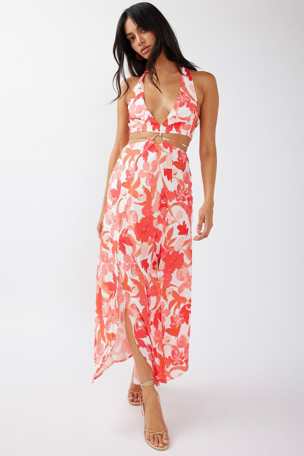 Tuscan Summers Cut-Out Midi Dress Floral Red by Selfie Leslie