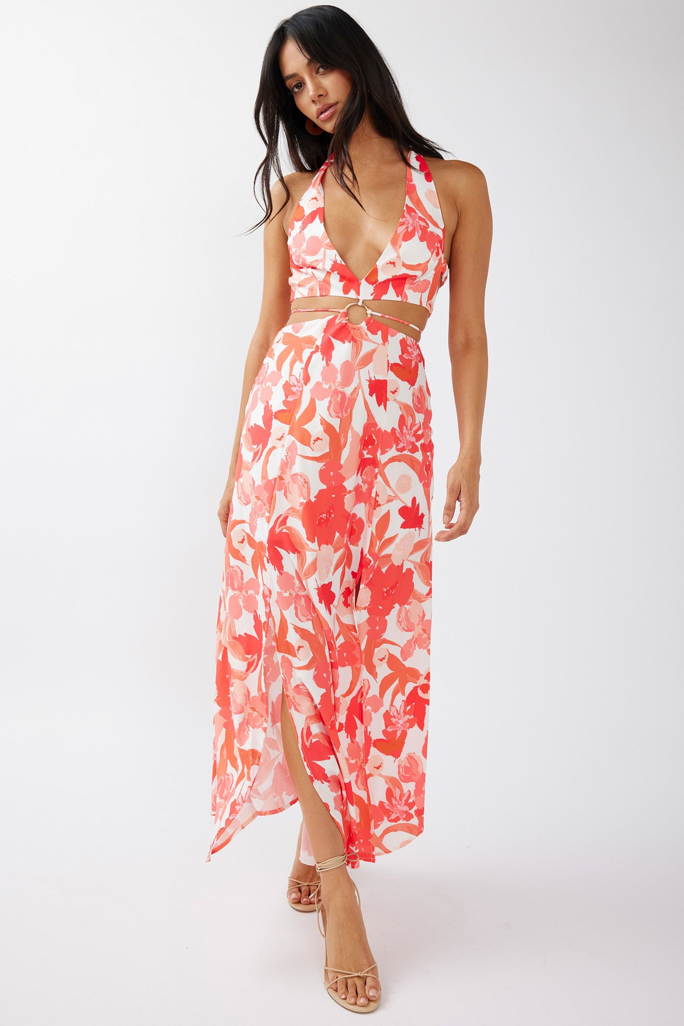 Tuscan Summers Cut-Out Midi Dress Floral Red by Selfie Leslie