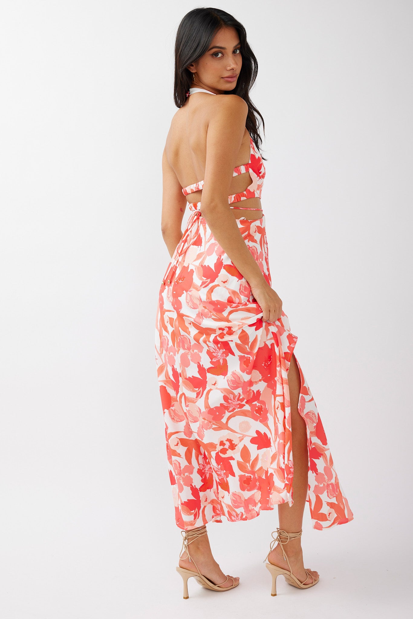 Tuscan Summers Cut-Out Midi Dress Floral Red by Selfie Leslie