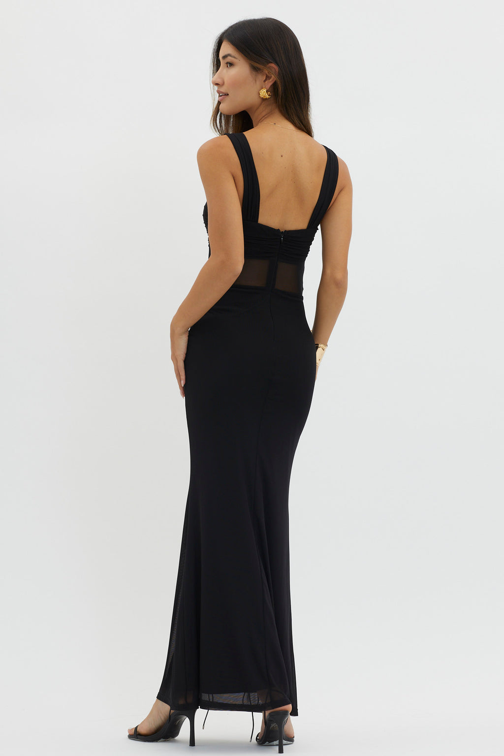 Nadia Sheer Waist Maxi Dress Black by Selfie Leslie