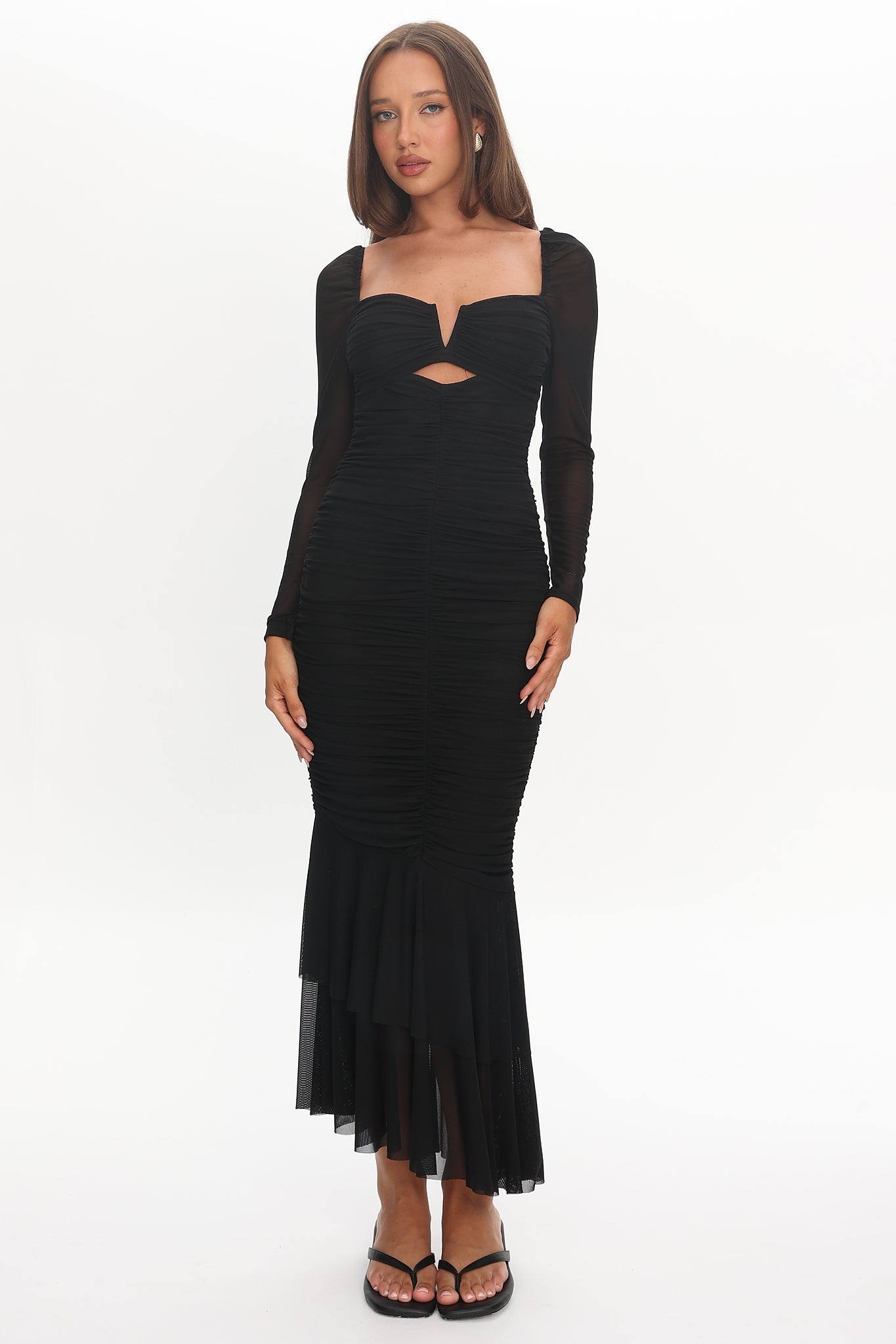 Nadia Long Sleeve Fishtail Midi Dress Black | Selfie Leslie Nadia Long Sleeve Fishtail Midi Dress Black | Selfie Leslie