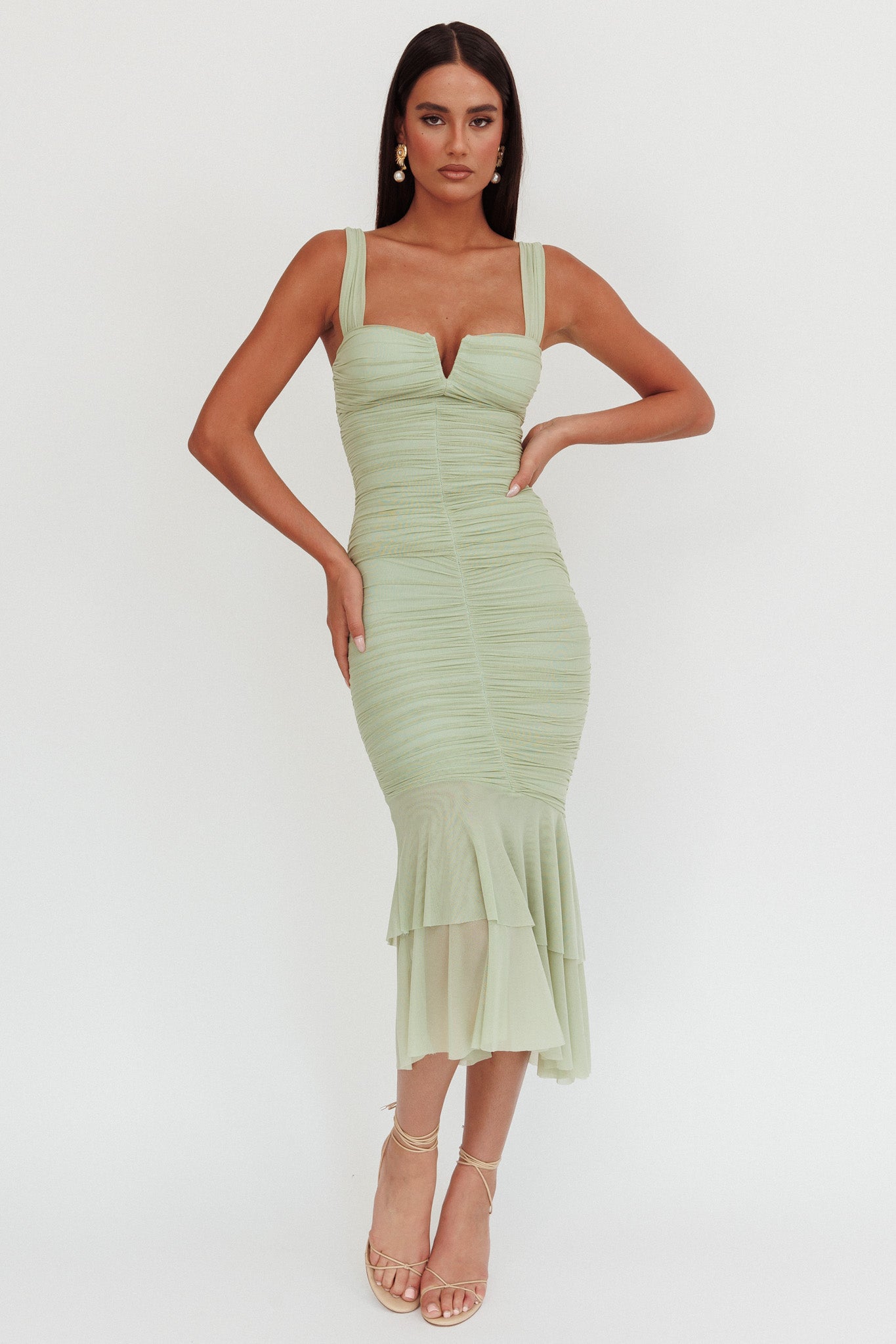 nayla mesh inlay fishtail maxi dress strapless open back dress Nayla Mesh Inlay Fishtail Maxi Dress VICI