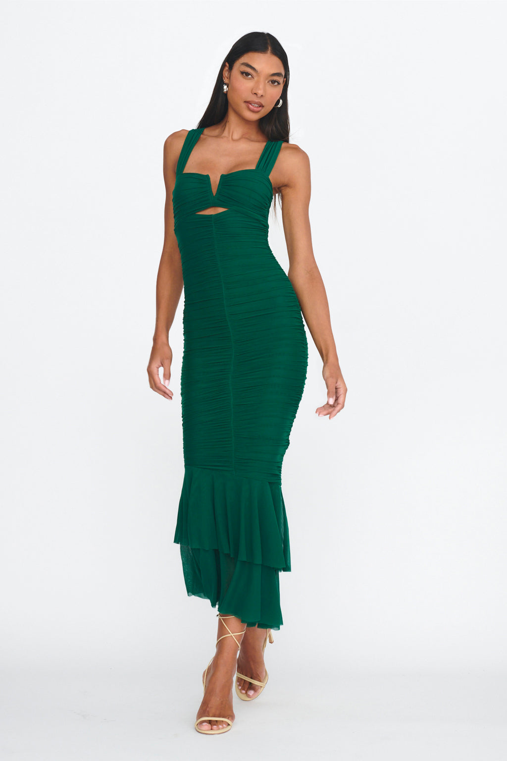 Nadia Ruched Fishtail Maxi Dress Green - XS Nadia Ruched Fishtail Maxi Dress Green - XS