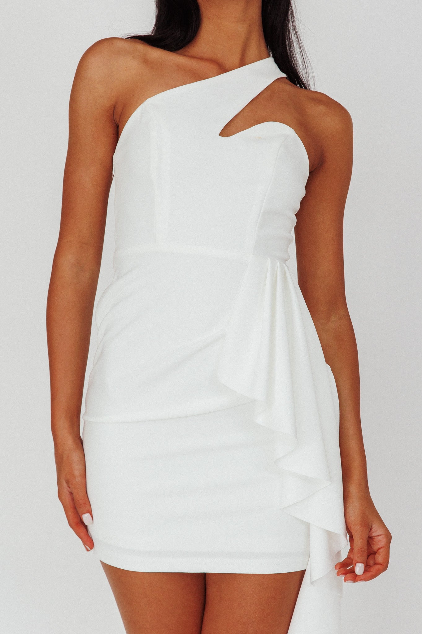 Shooting Stars One-Shoulder Mini Dress White by Selfie Leslie