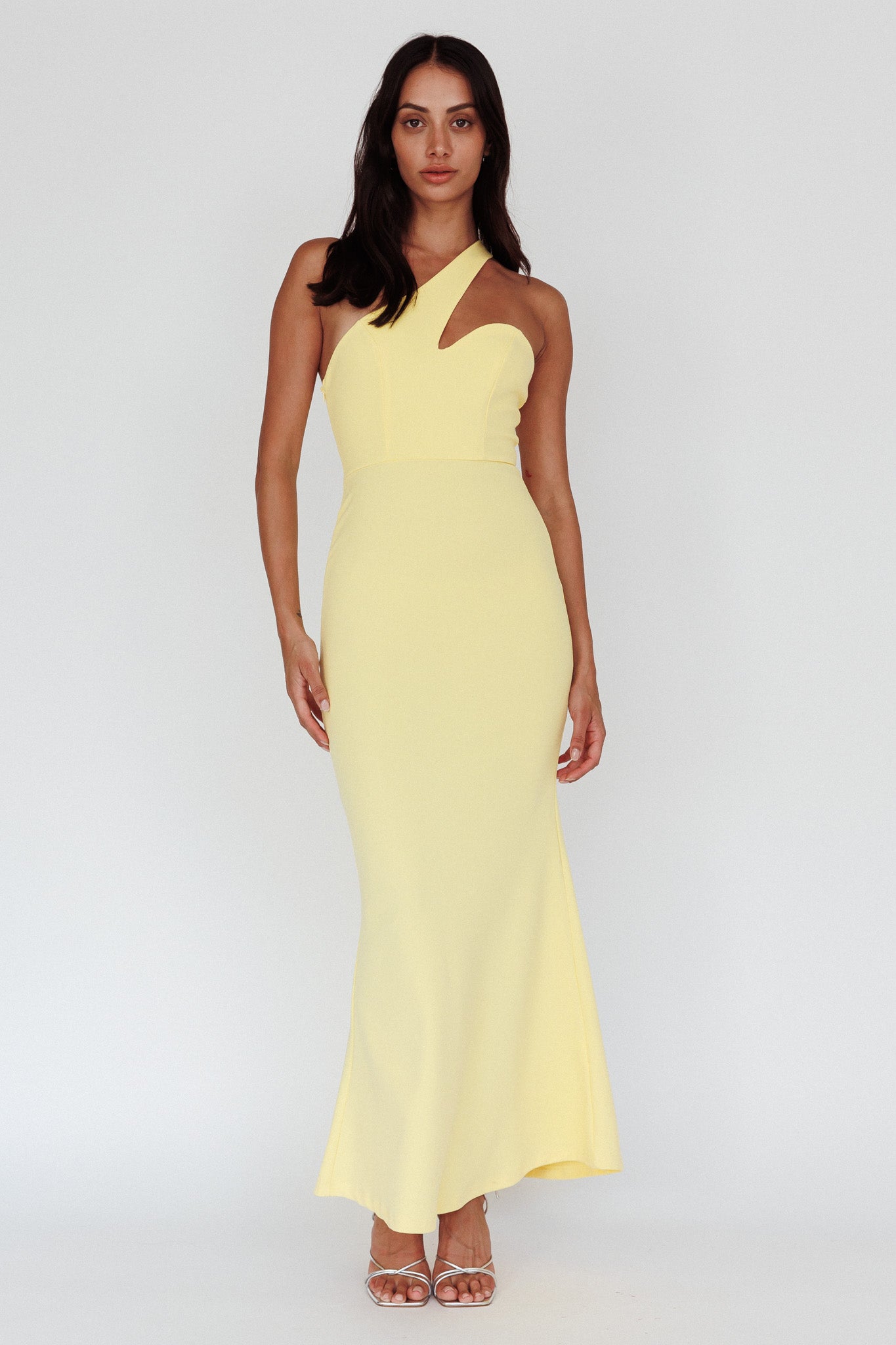 Shooting Stars One-Shoulder Maxi Dress Yellow by Selfie Leslie