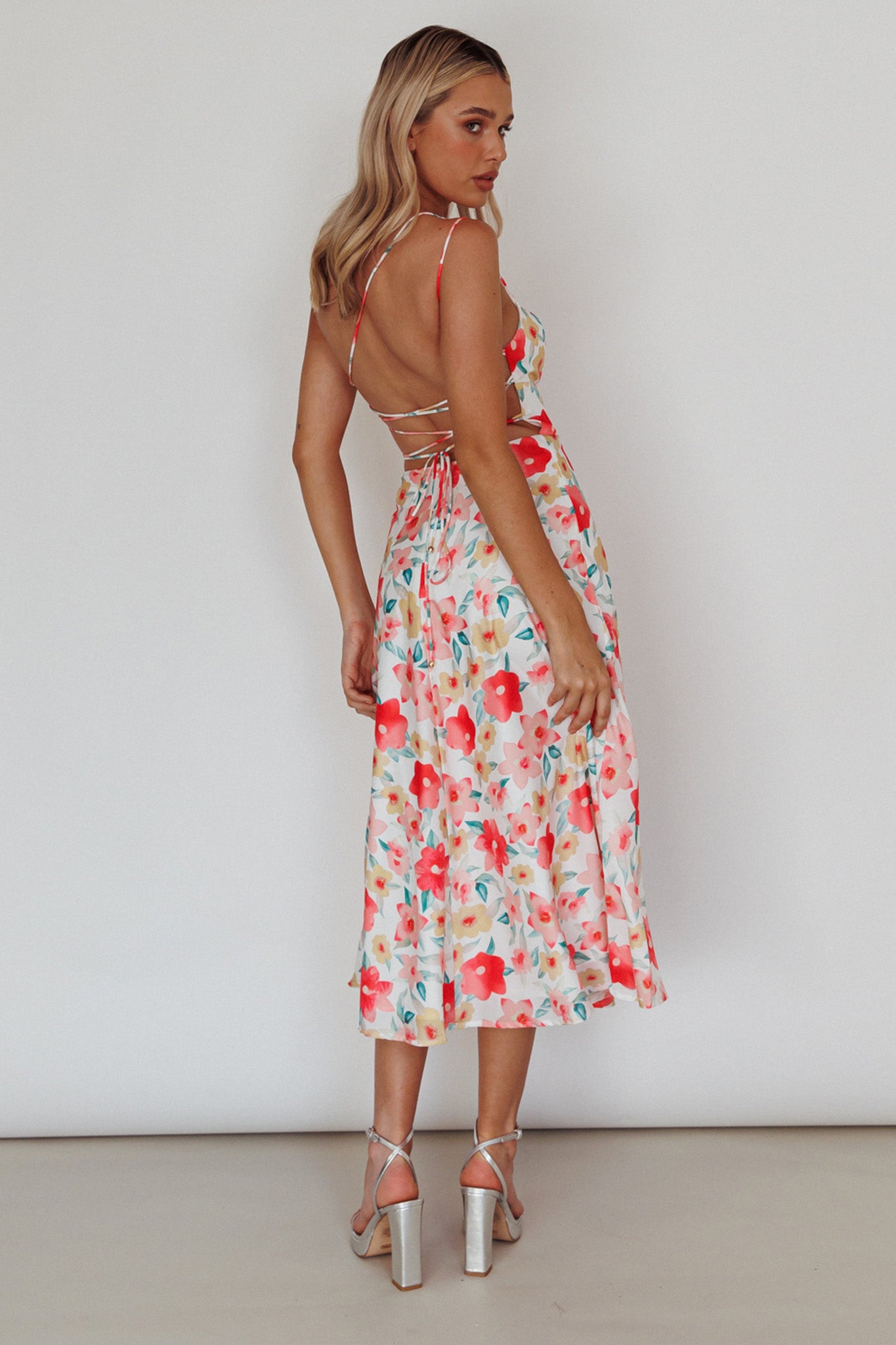 Halia One-Shoulder A-Line Midi Dress Floral Pink by Selfie Leslie