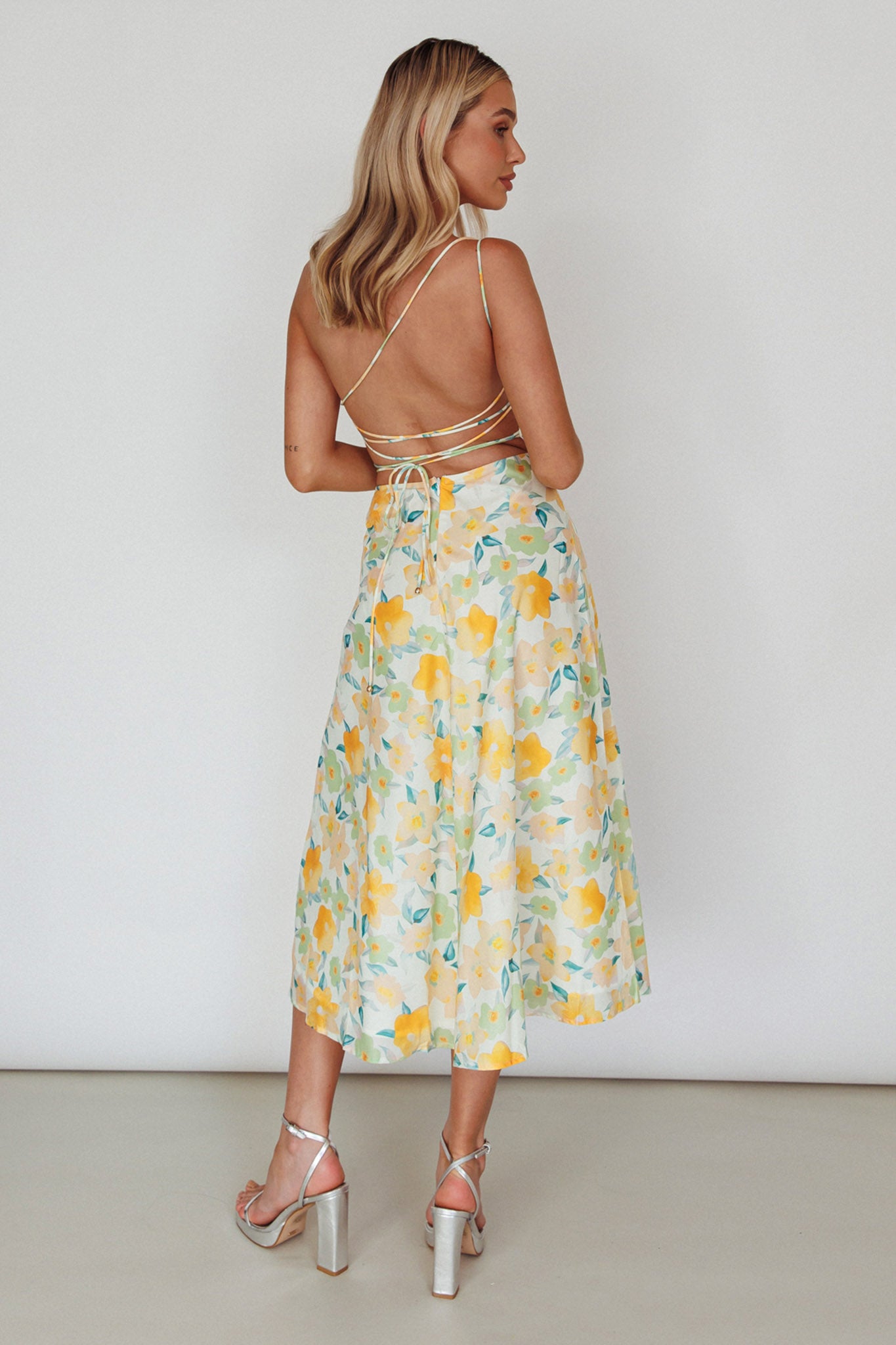 Halia One-Shoulder A-Line Midi Dress Floral Yellow by Selfie Leslie