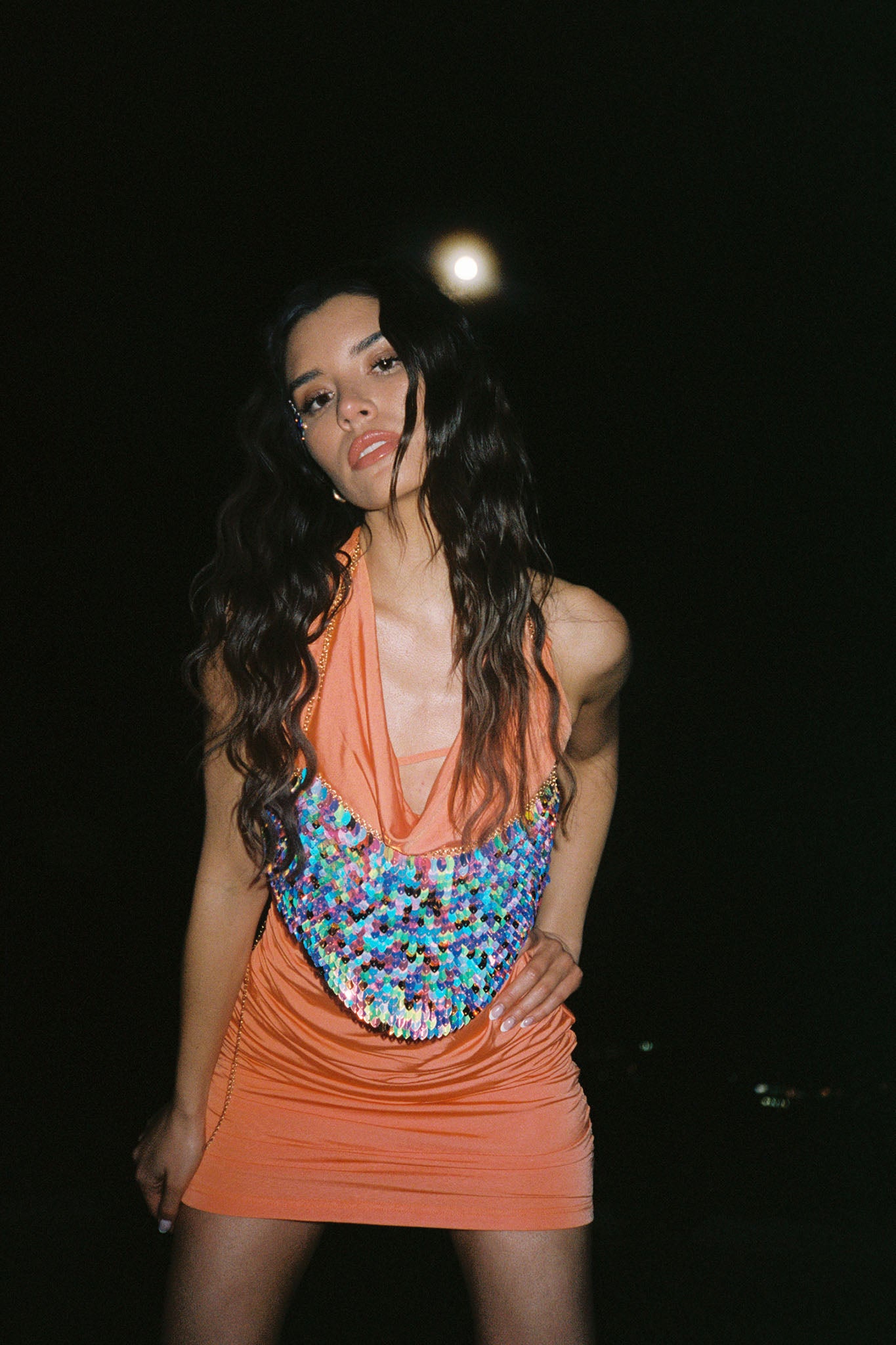 Show Girl Ruched Halterneck Mini Dress Coral by Selfie Leslie