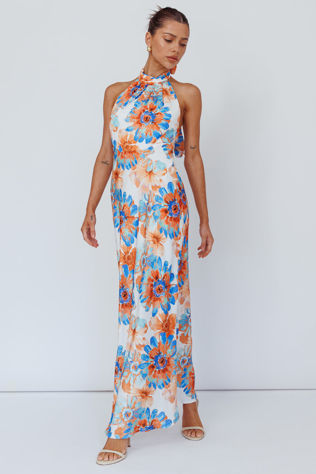 Shana Halterneck Maxi Dress Flowers Blue by Selfie Leslie