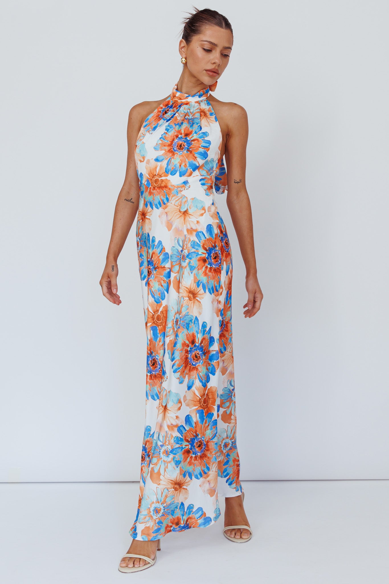 Shana Halterneck Maxi Dress Flowers Blue by Selfie Leslie