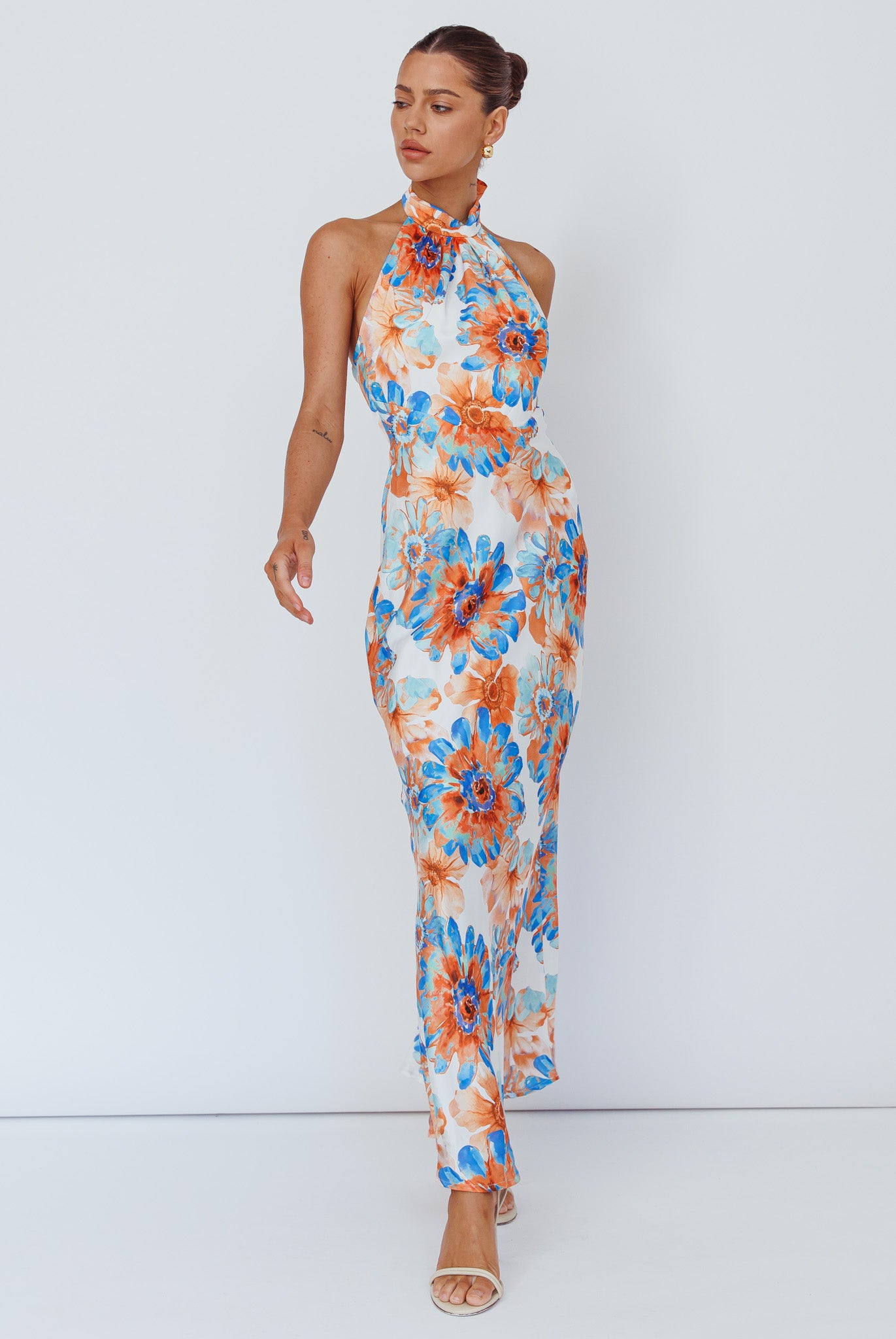 Shana Halterneck Maxi Dress Flowers Blue by Selfie Leslie