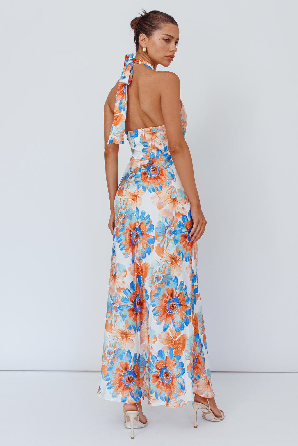 Shana Halterneck Maxi Dress Flowers Blue by Selfie Leslie