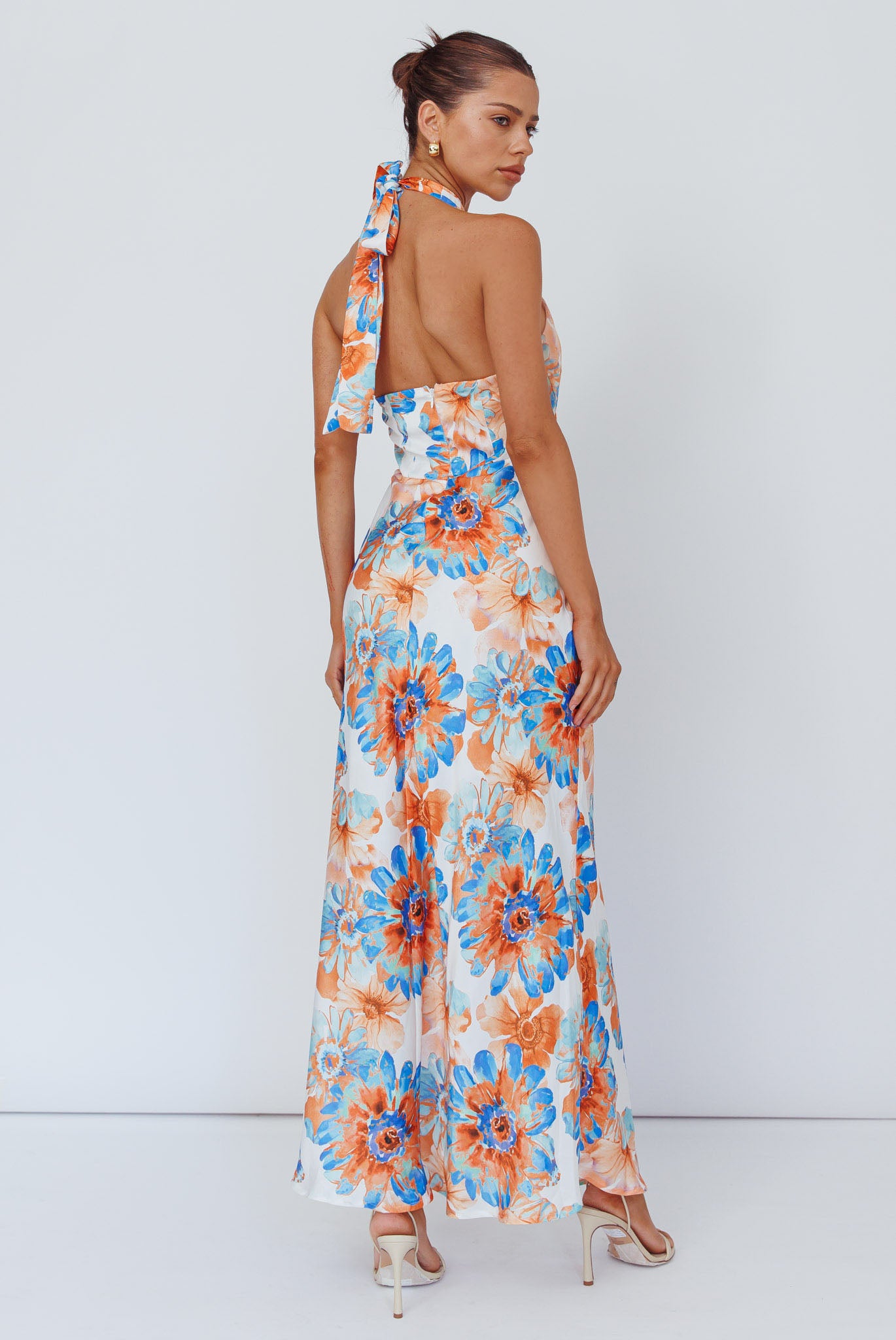Shana Halterneck Maxi Dress Flowers Blue by Selfie Leslie
