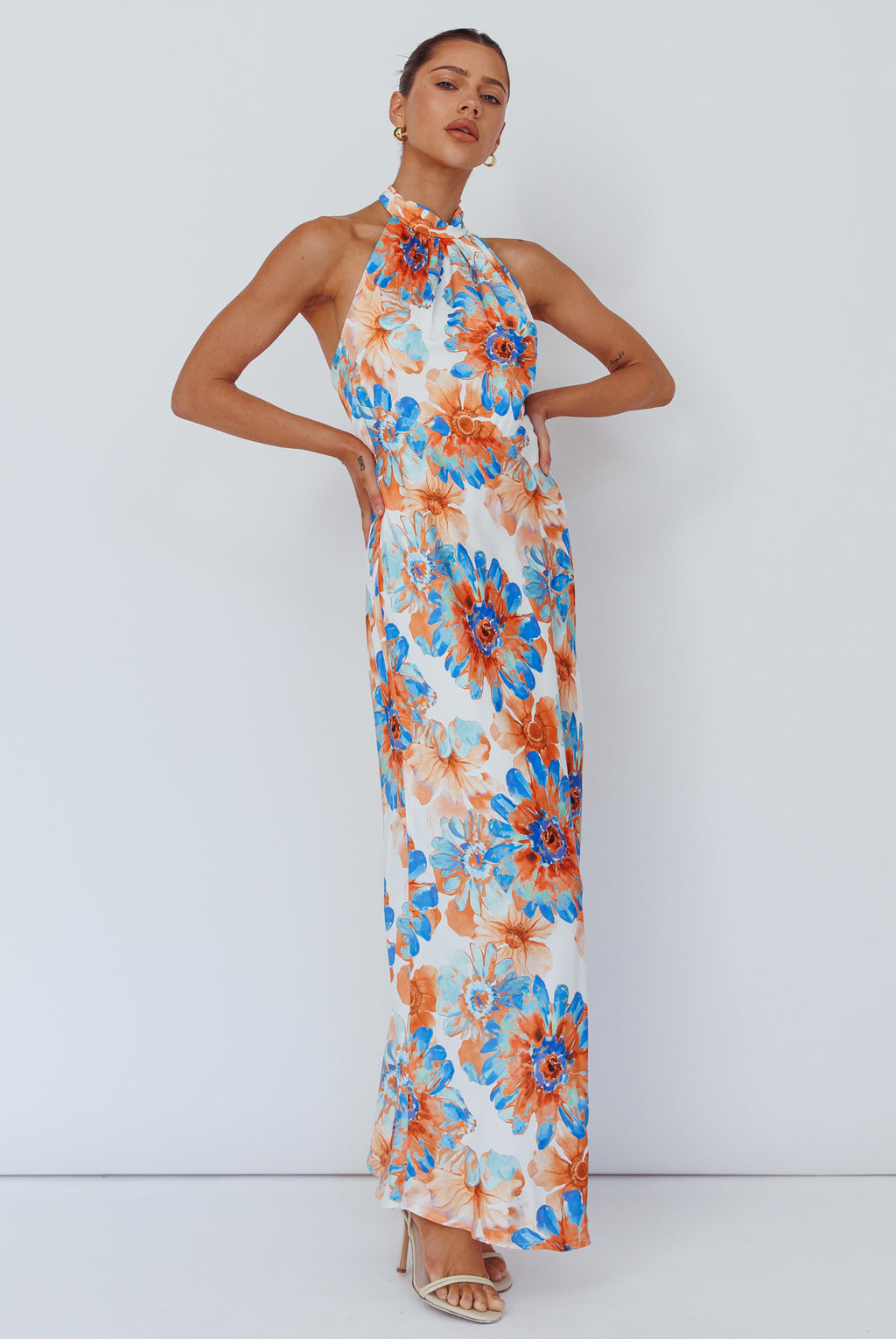 Shana Halterneck Maxi Dress Flowers Blue by Selfie Leslie