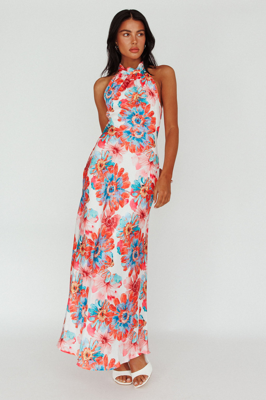 Shana Halterneck Maxi Dress Flowers Pink by Selfie Leslie