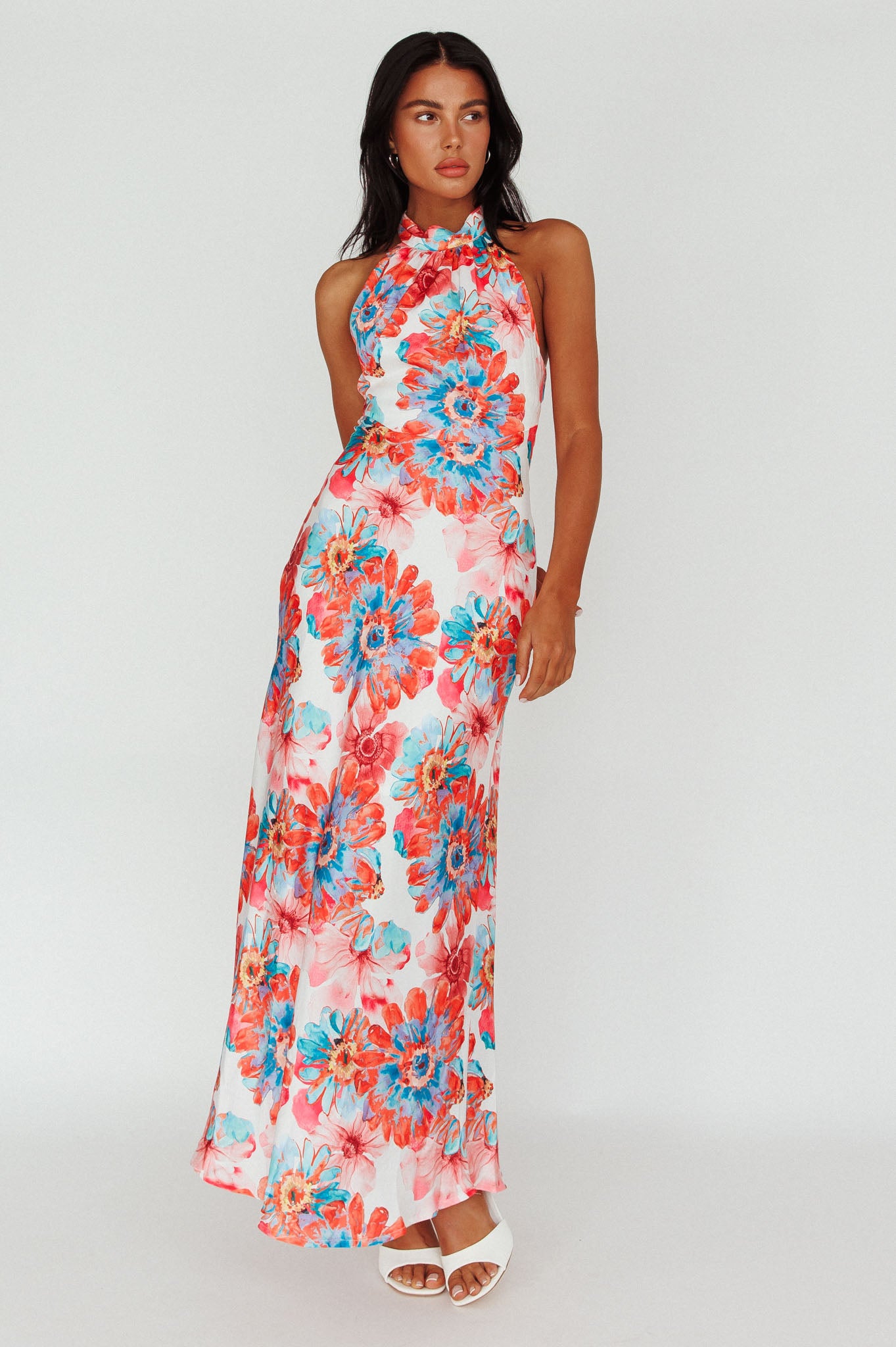 Shana Halterneck Maxi Dress Flowers Pink by Selfie Leslie
