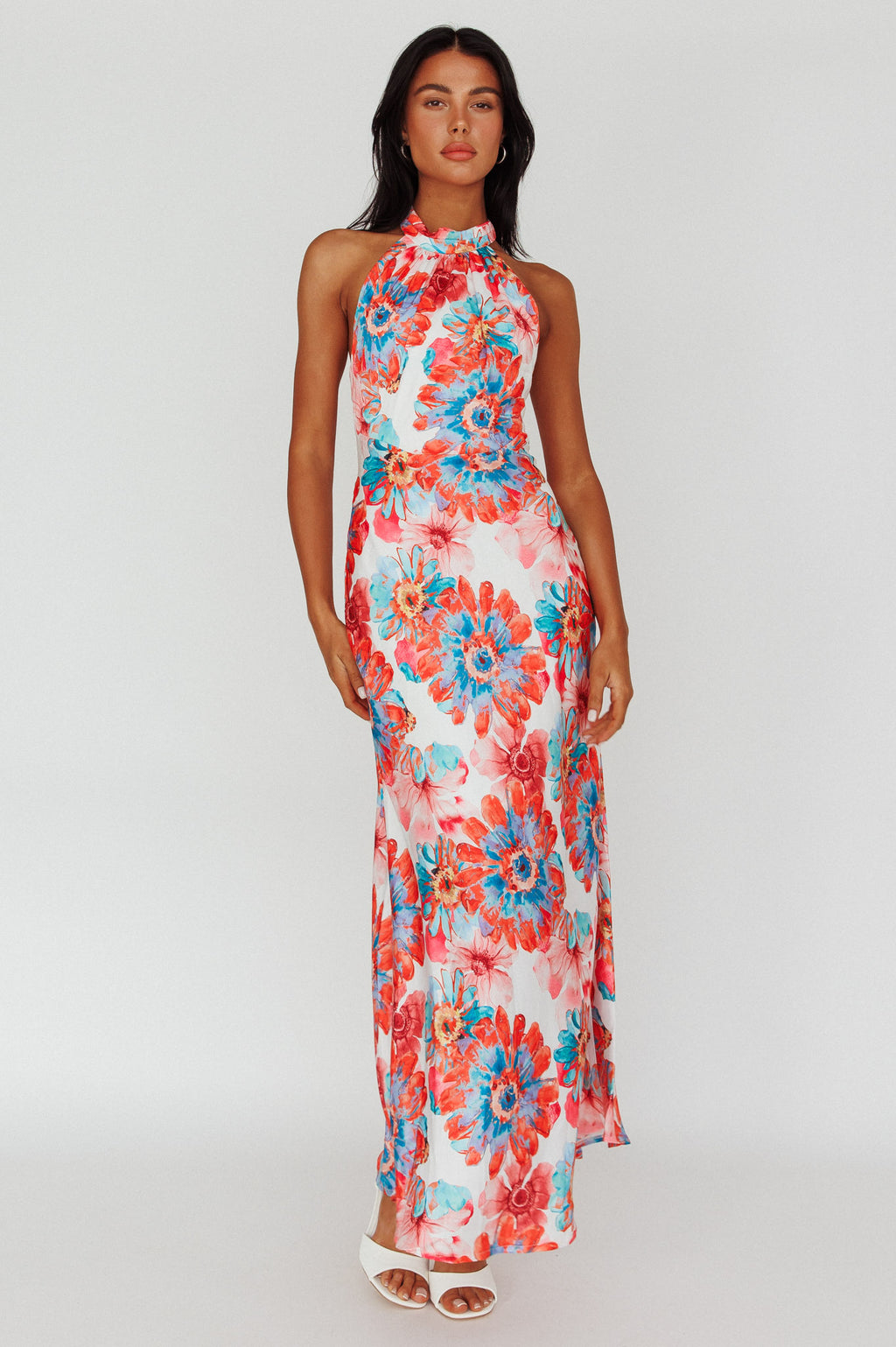 Shana Halterneck Maxi Dress Flowers Pink by Selfie Leslie
